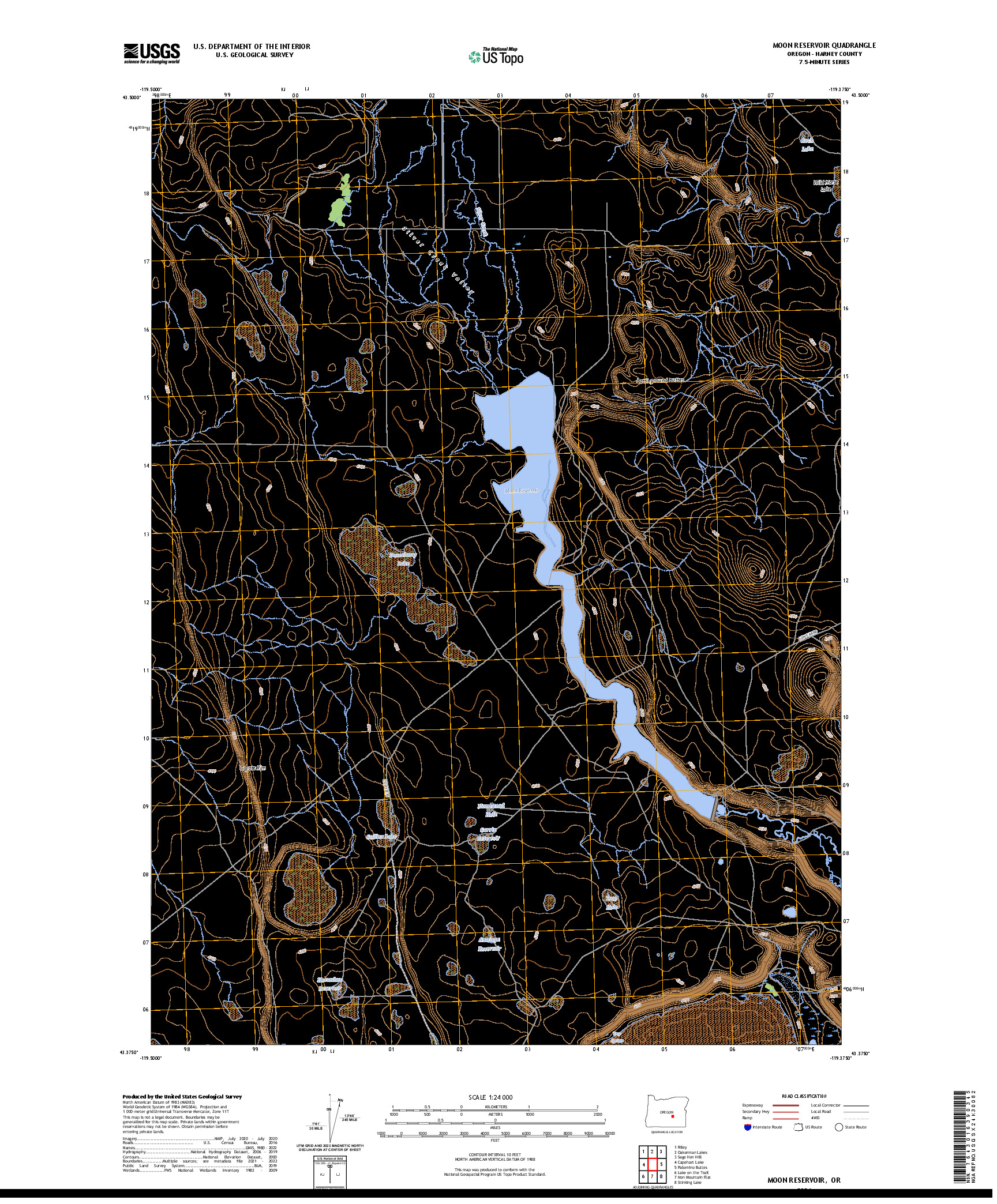 US TOPO 7.5-MINUTE MAP FOR MOON RESERVOIR, OR