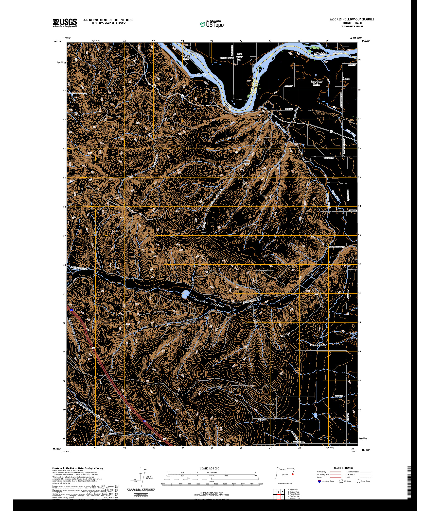 US TOPO 7.5-MINUTE MAP FOR MOORES HOLLOW, OR,ID