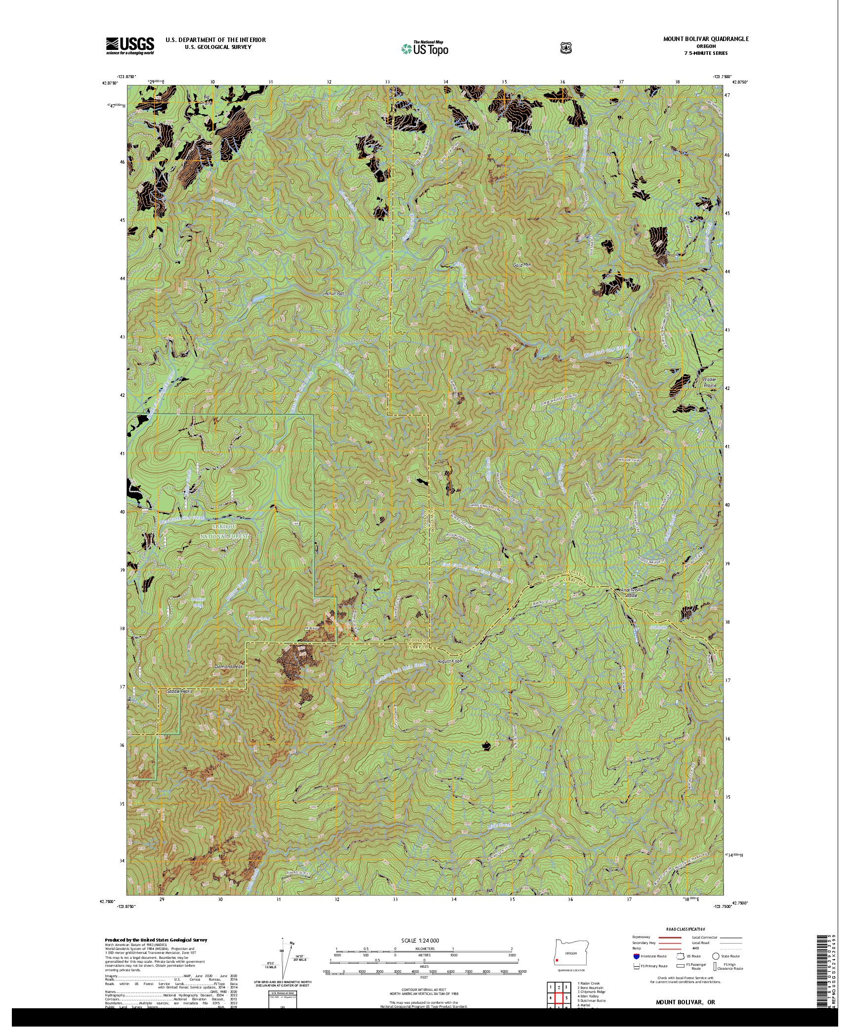 US TOPO 7.5-MINUTE MAP FOR MOUNT BOLIVAR, OR