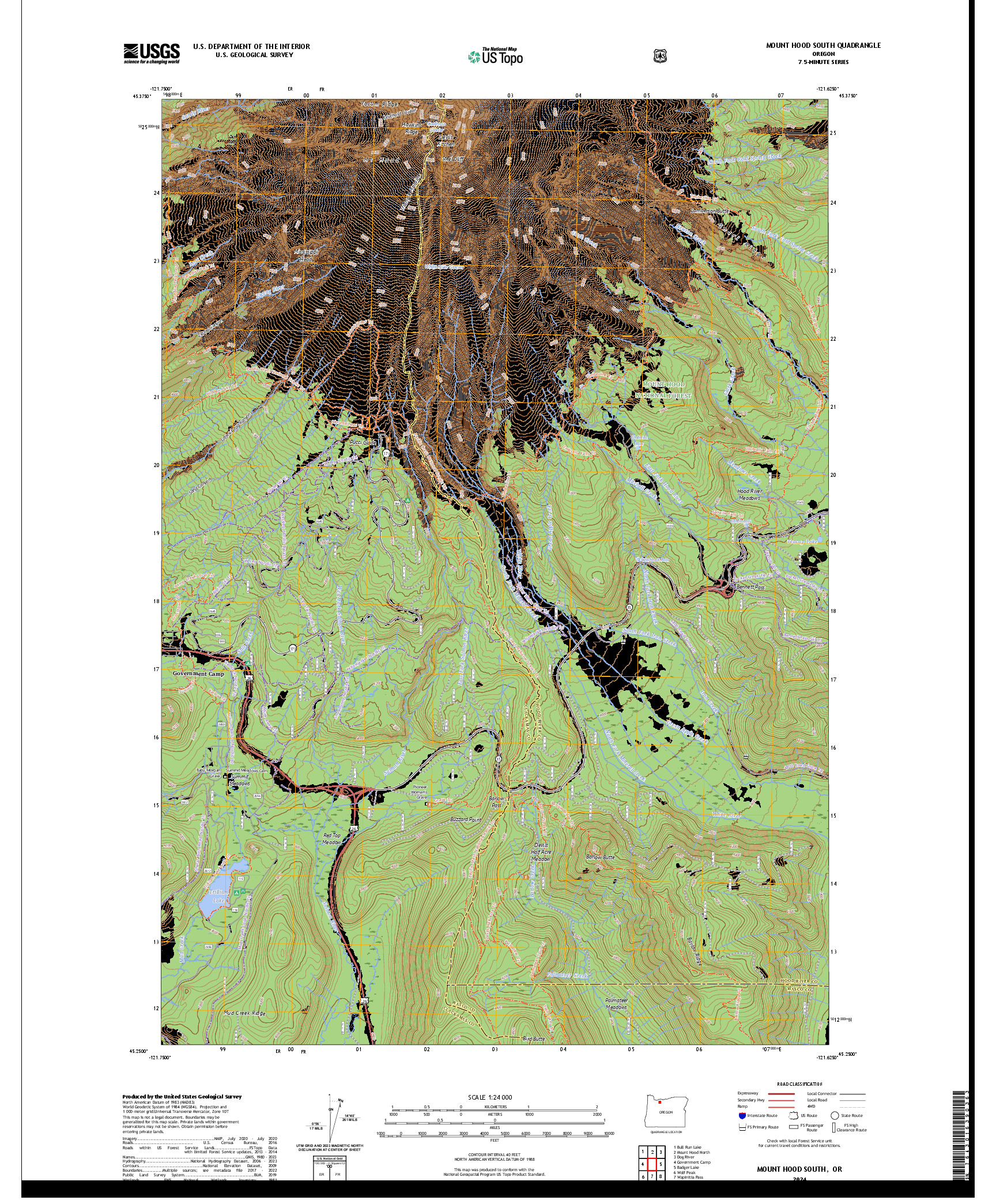 US TOPO 7.5-MINUTE MAP FOR MOUNT HOOD SOUTH, OR
