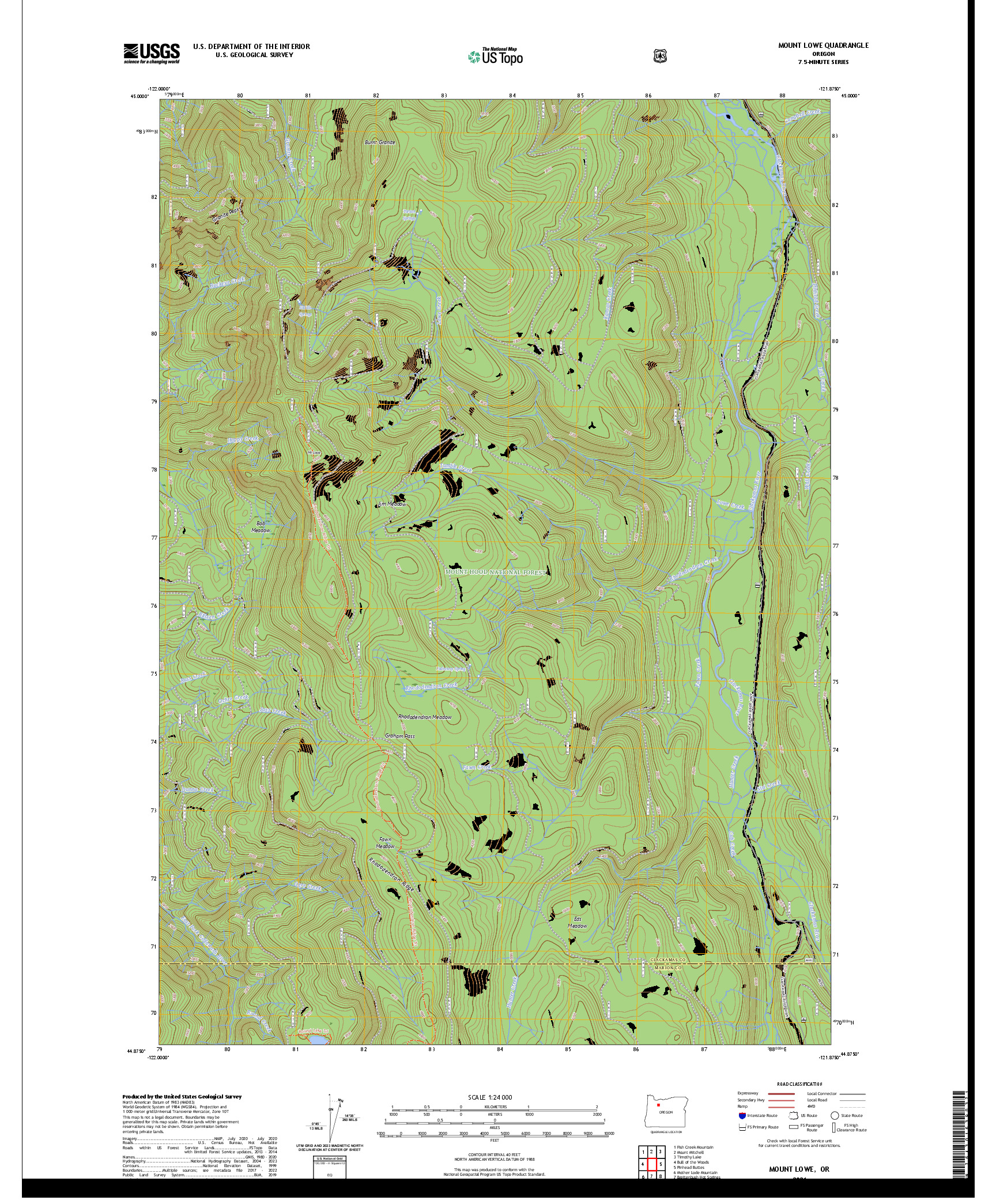 US TOPO 7.5-MINUTE MAP FOR MOUNT LOWE, OR