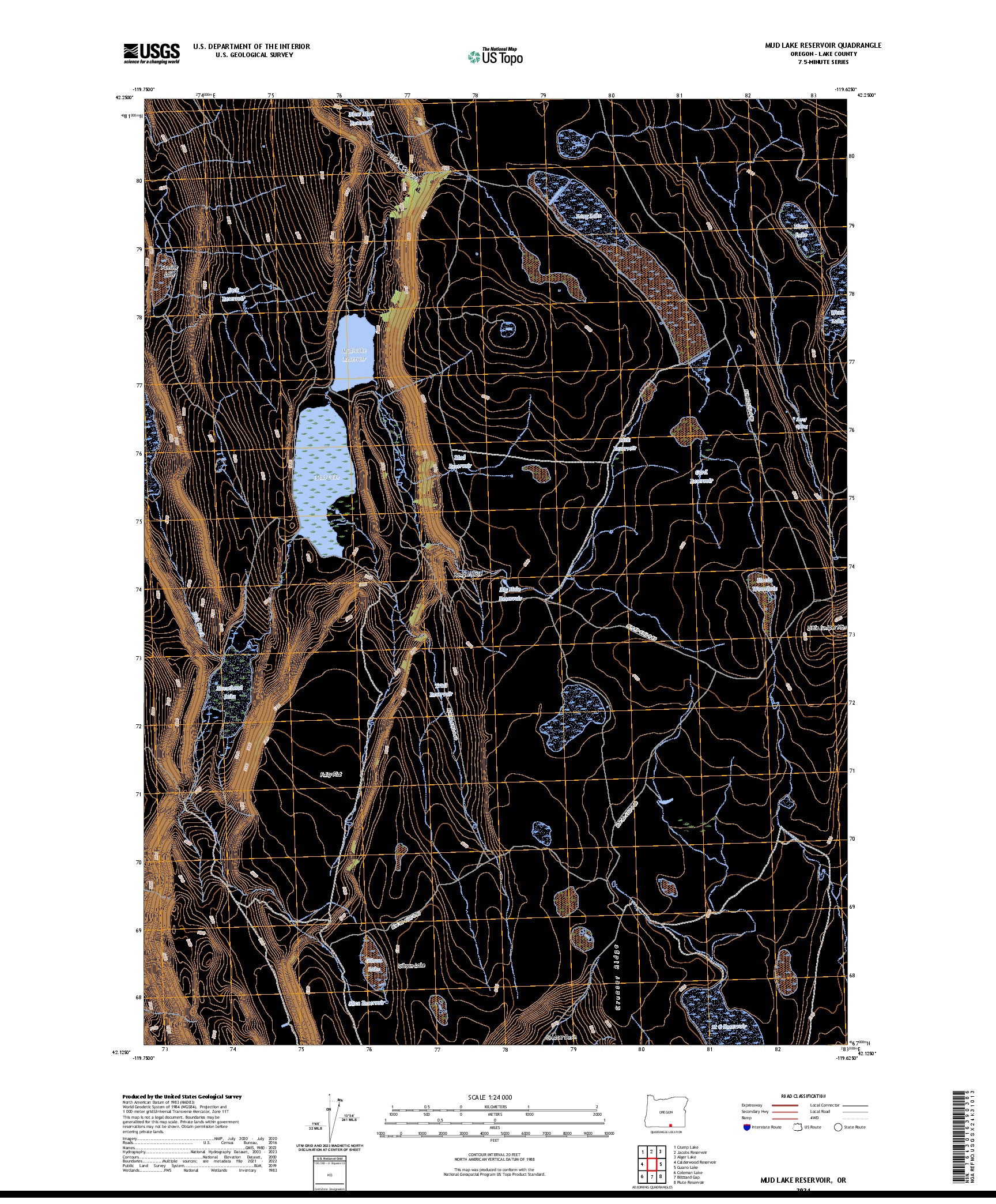 US TOPO 7.5-MINUTE MAP FOR MUD LAKE RESERVOIR, OR