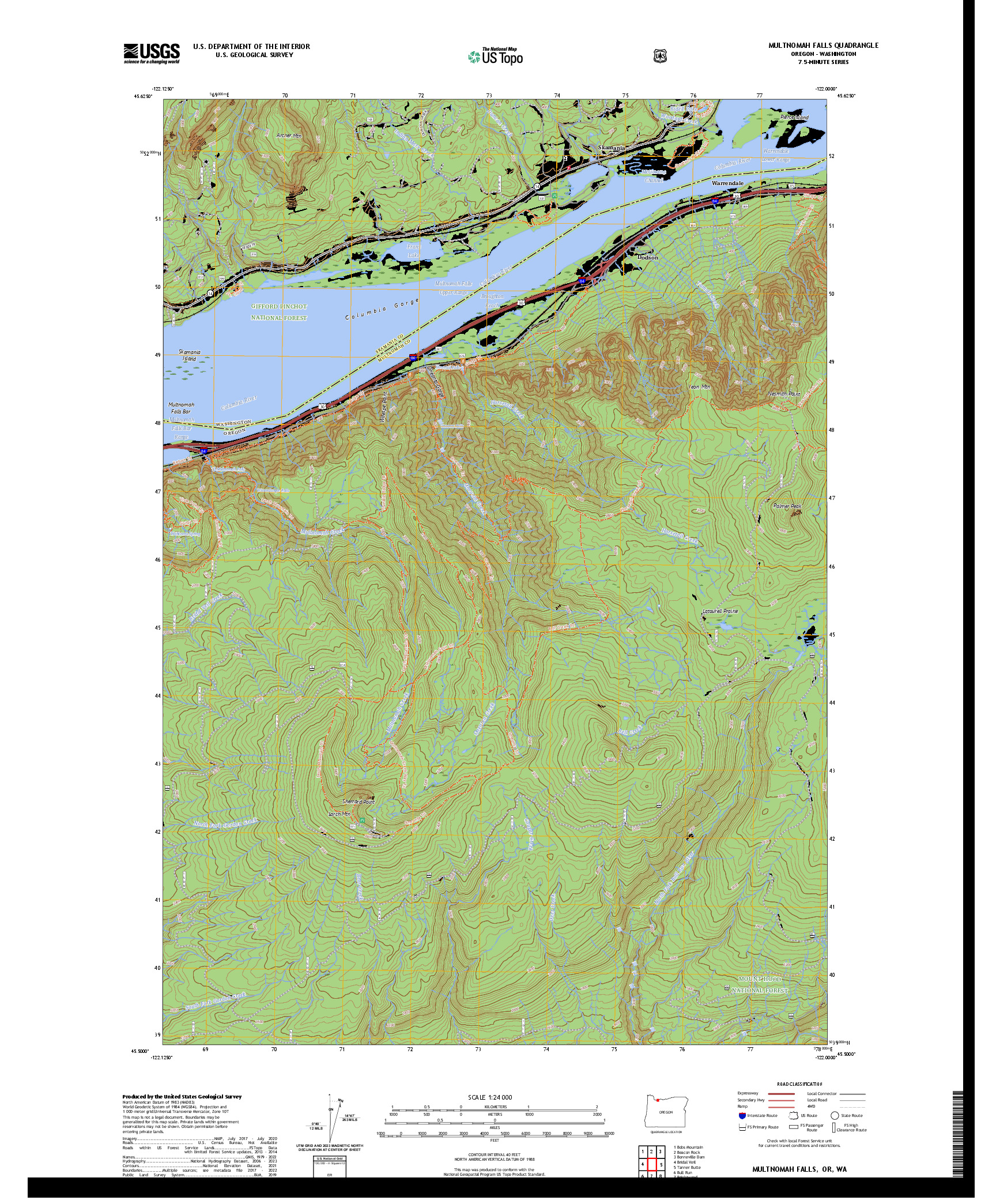 US TOPO 7.5-MINUTE MAP FOR MULTNOMAH FALLS, OR,WA