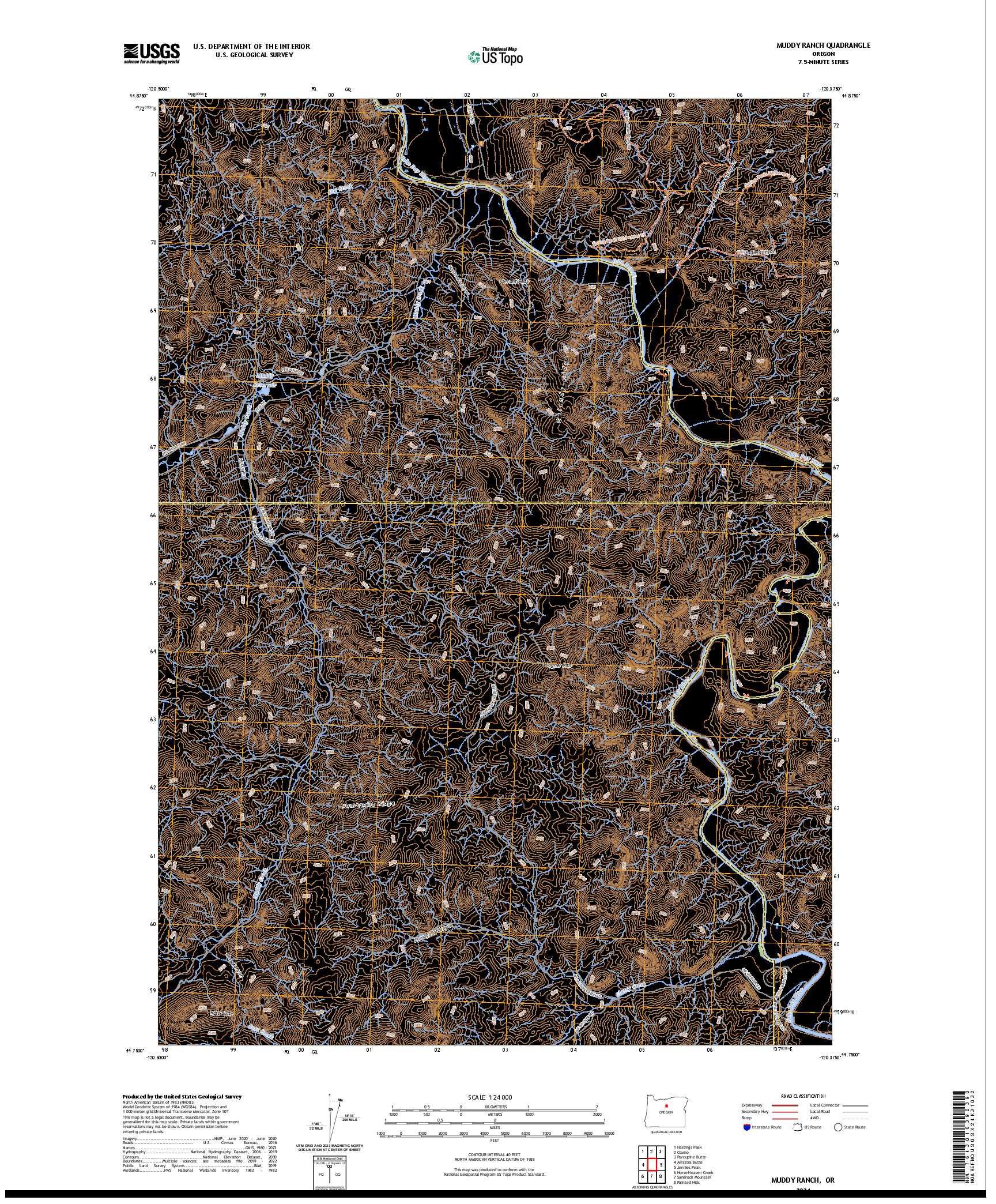US TOPO 7.5-MINUTE MAP FOR MUDDY RANCH, OR