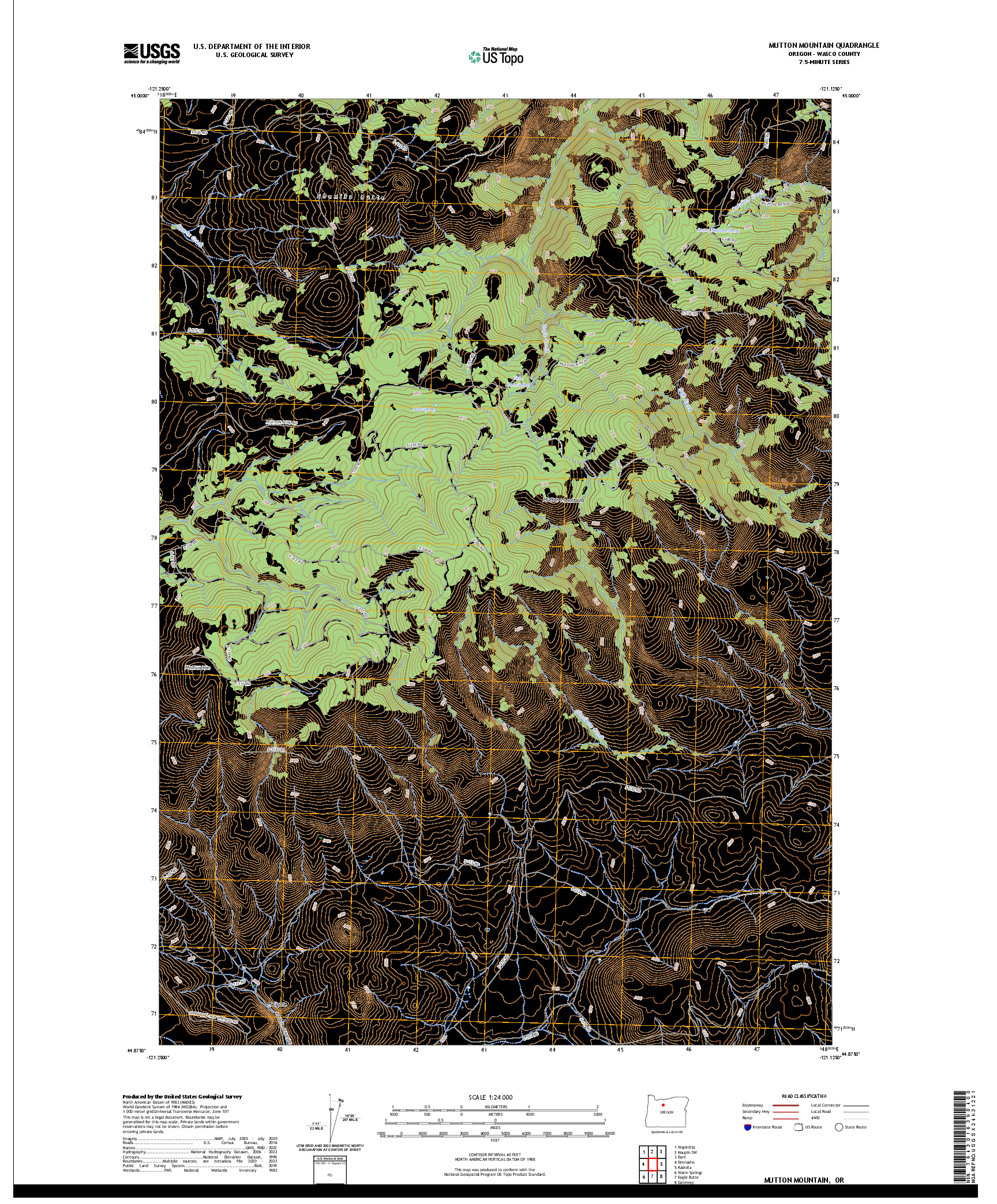 US TOPO 7.5-MINUTE MAP FOR MUTTON MOUNTAIN, OR