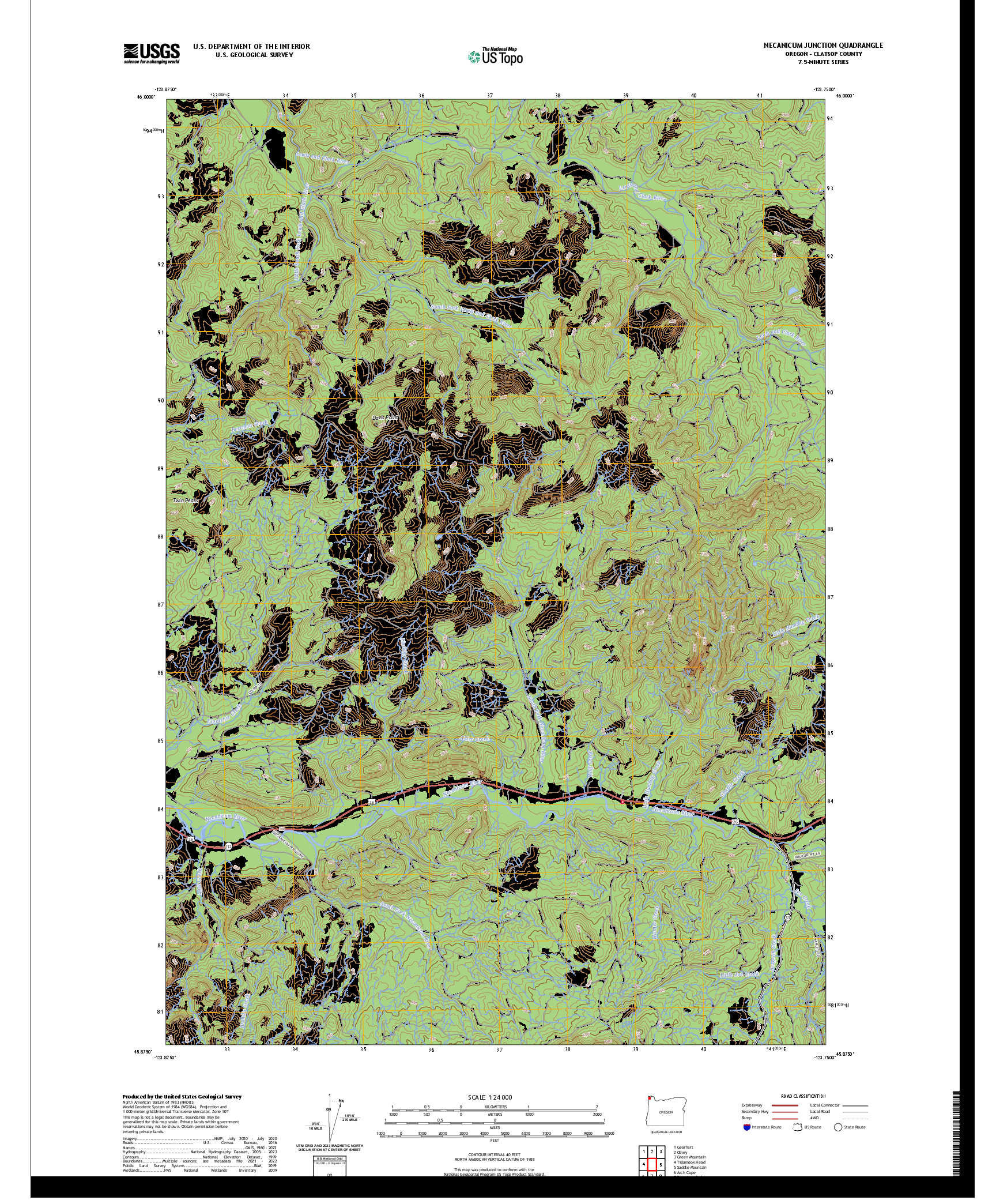 US TOPO 7.5-MINUTE MAP FOR NECANICUM JUNCTION, OR