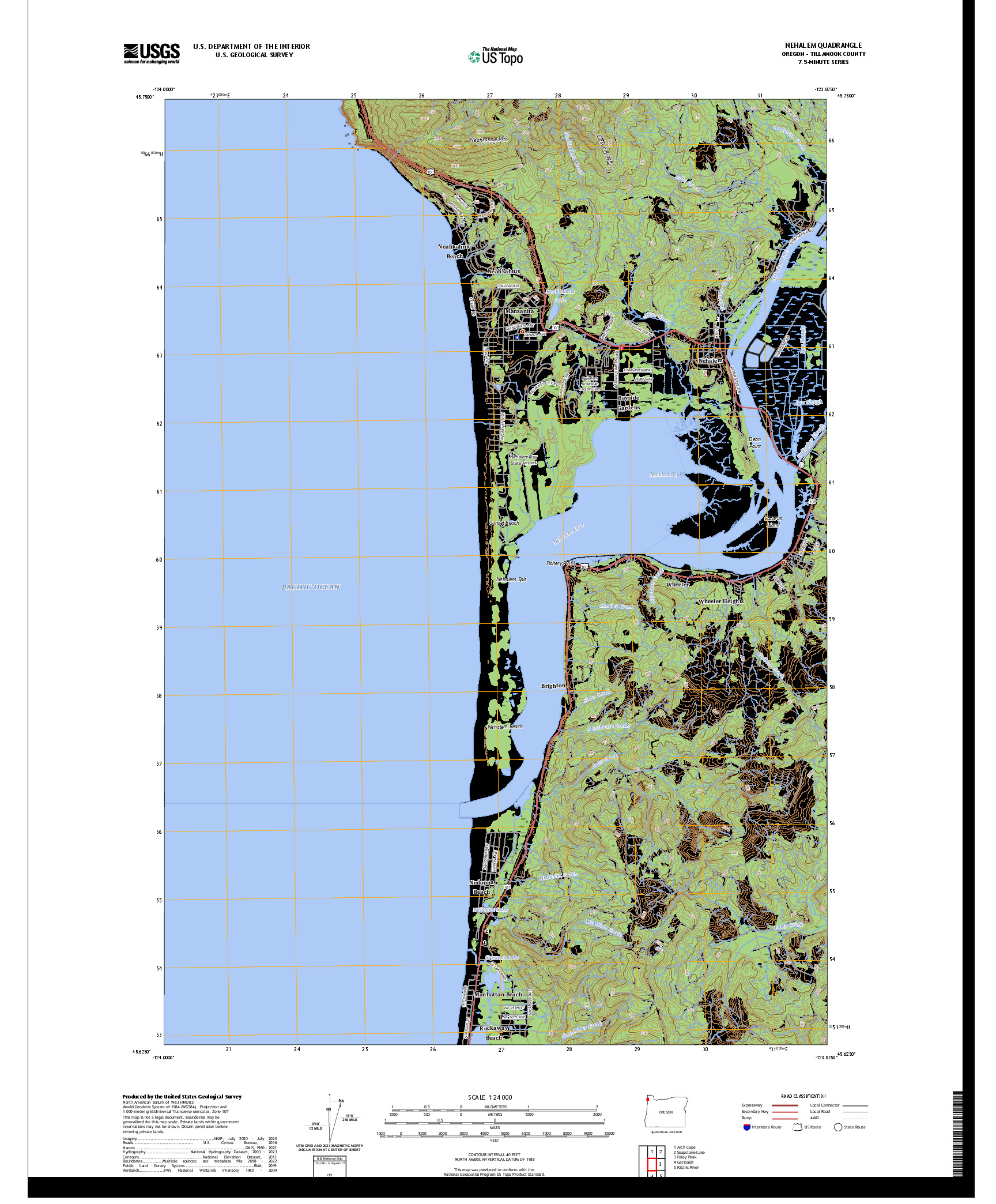 US TOPO 7.5-MINUTE MAP FOR NEHALEM, OR