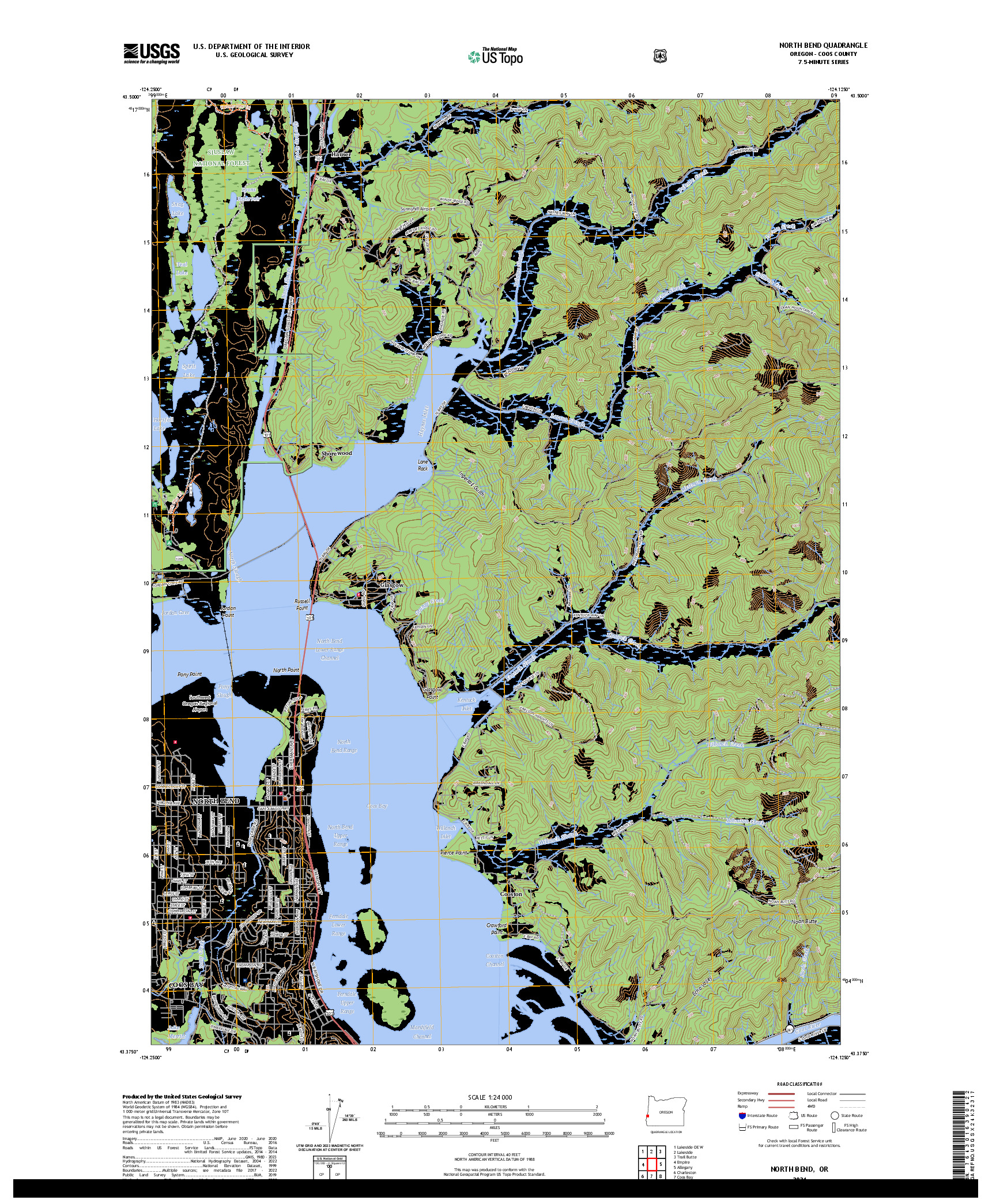 US TOPO 7.5-MINUTE MAP FOR NORTH BEND, OR