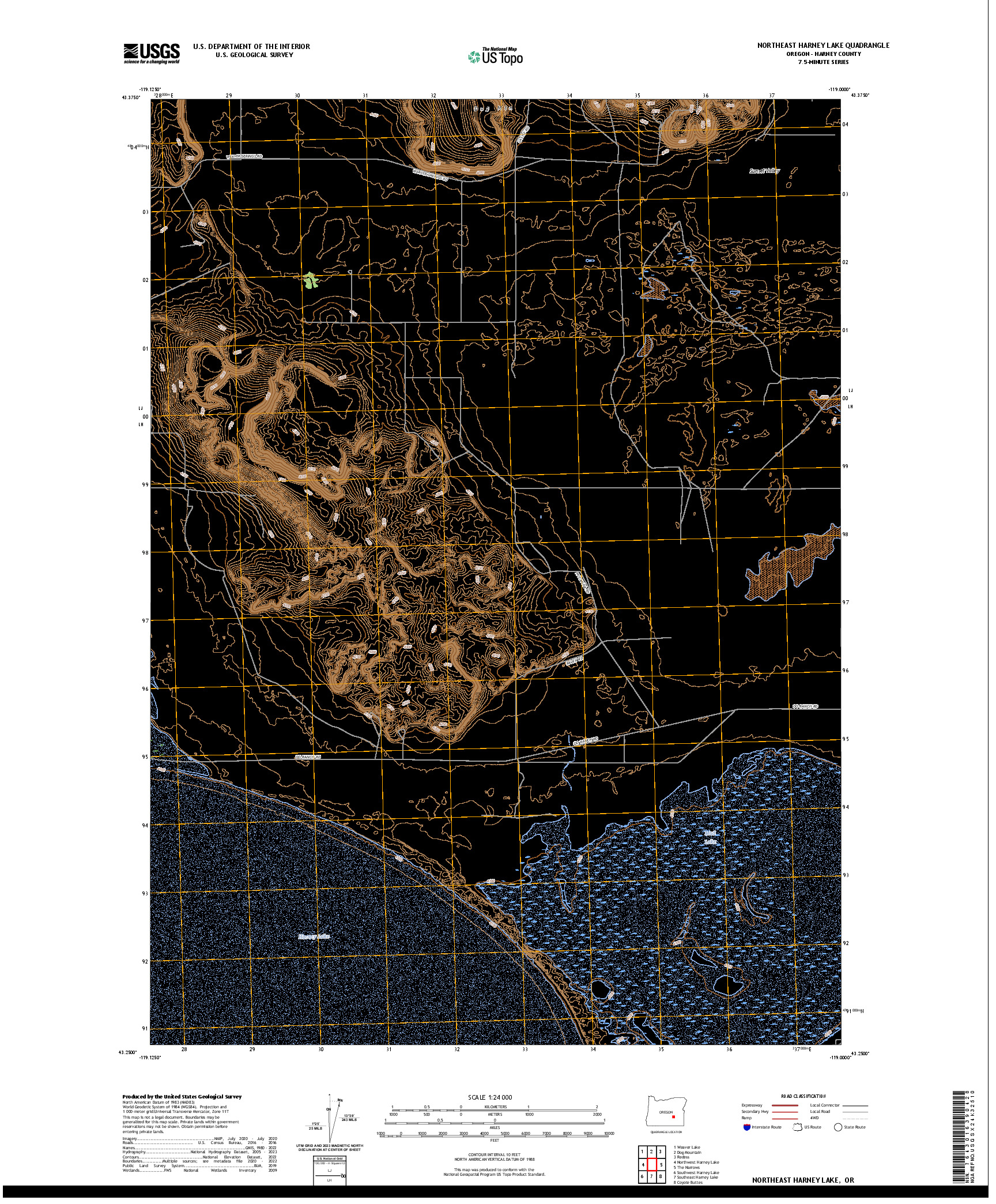 US TOPO 7.5-MINUTE MAP FOR NORTHEAST HARNEY LAKE, OR