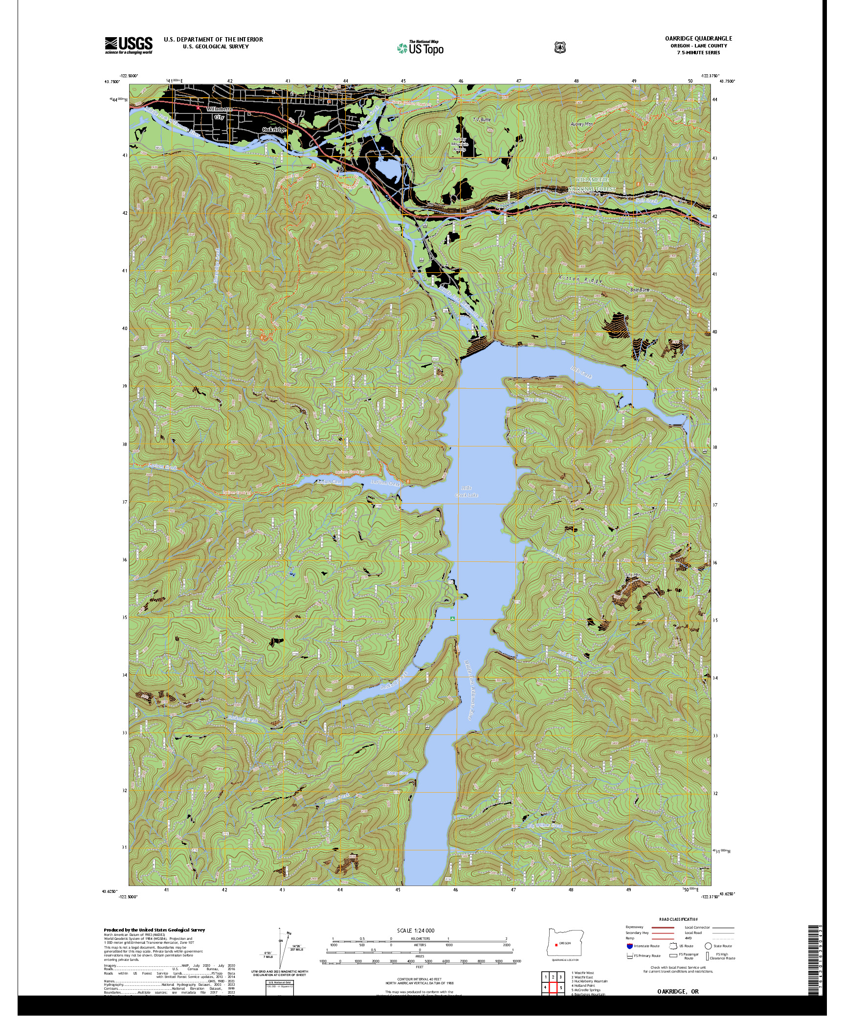 US TOPO 7.5-MINUTE MAP FOR OAKRIDGE, OR