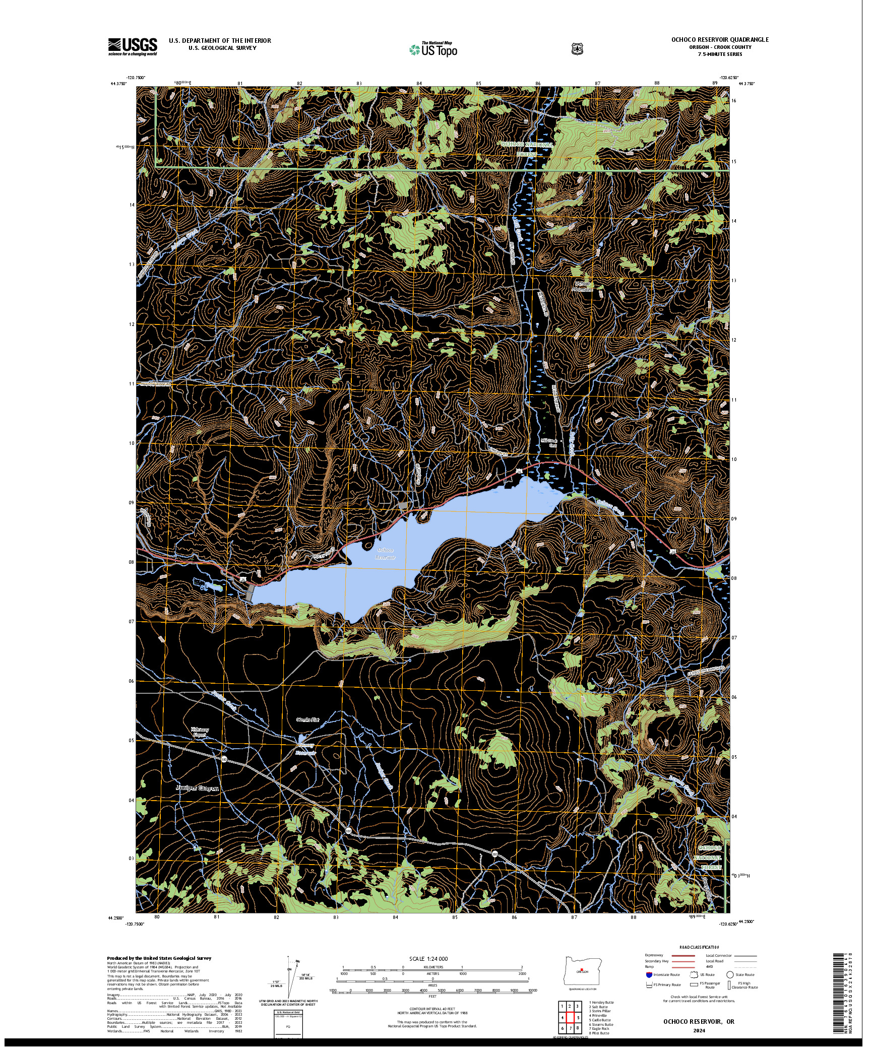 US TOPO 7.5-MINUTE MAP FOR OCHOCO RESERVOIR, OR