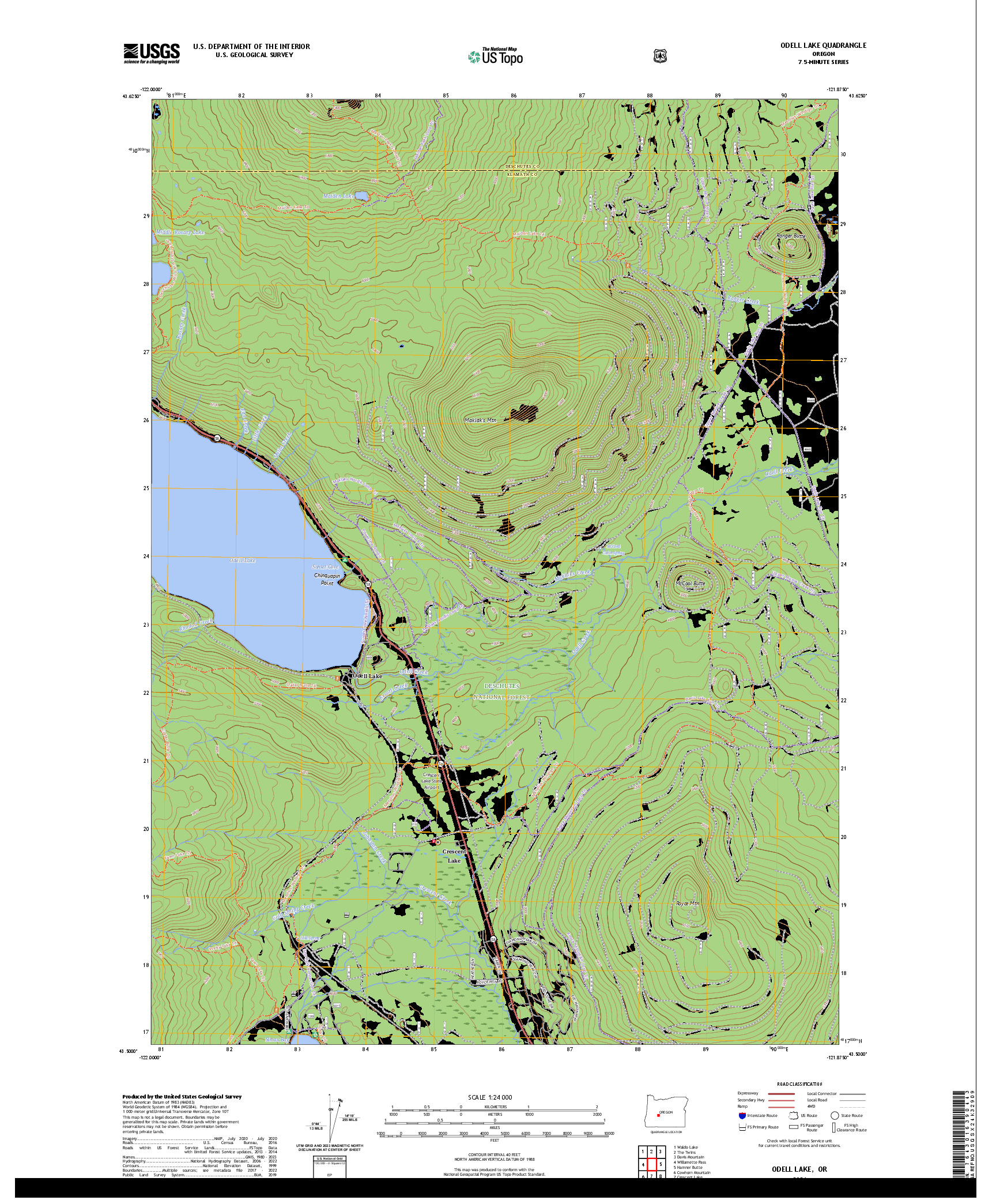 US TOPO 7.5-MINUTE MAP FOR ODELL LAKE, OR