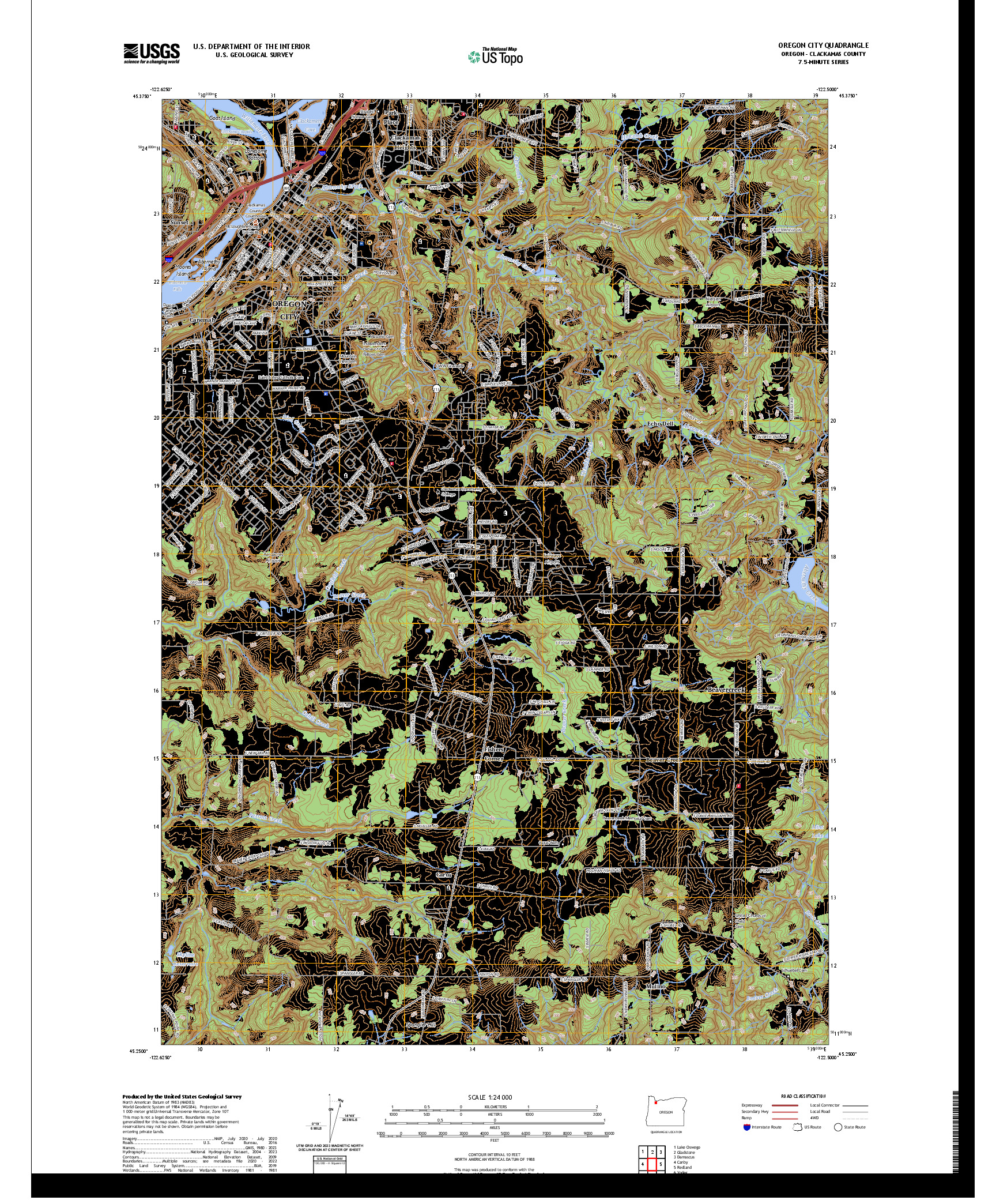 US TOPO 7.5-MINUTE MAP FOR OREGON CITY, OR