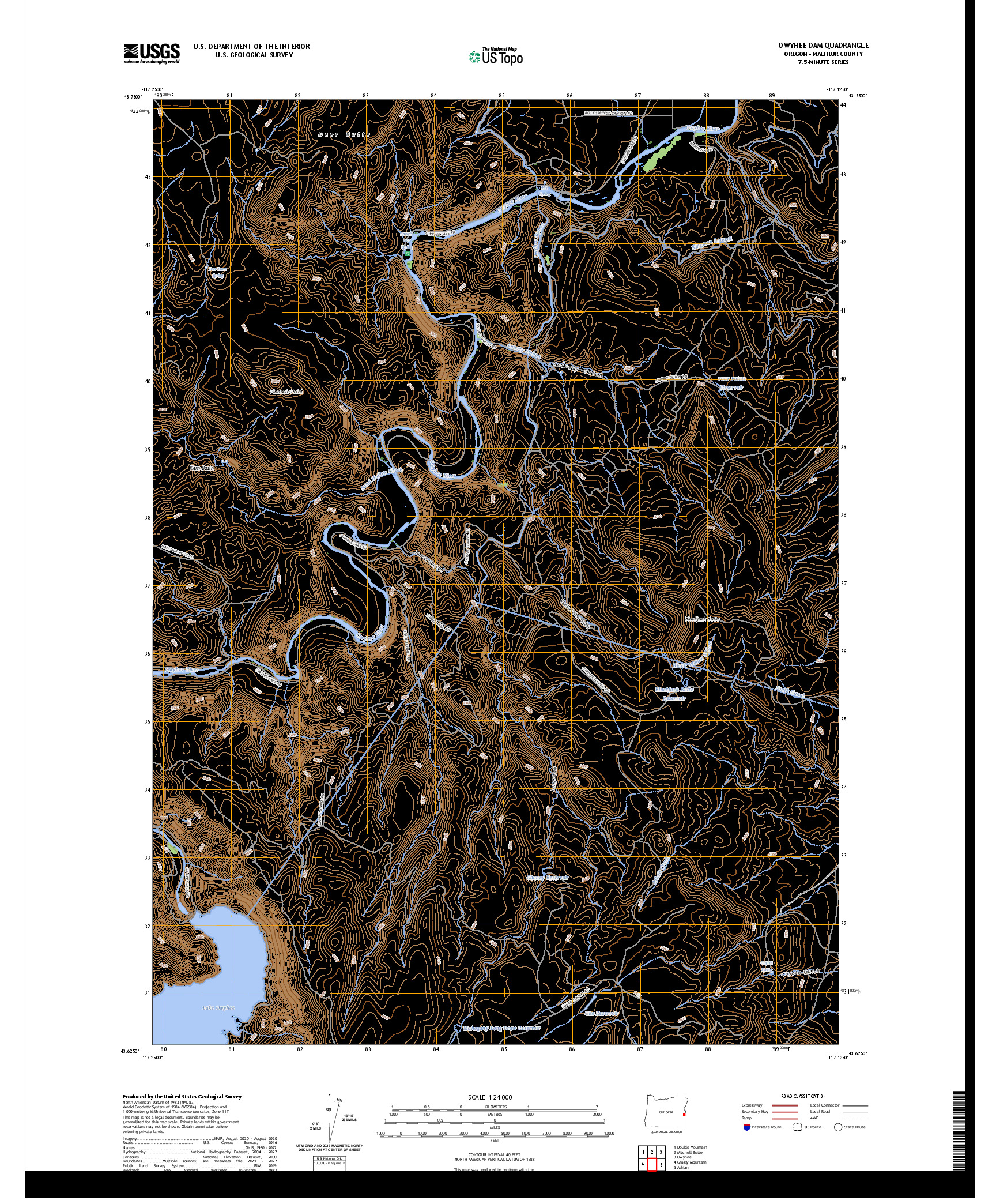 US TOPO 7.5-MINUTE MAP FOR OWYHEE DAM, OR