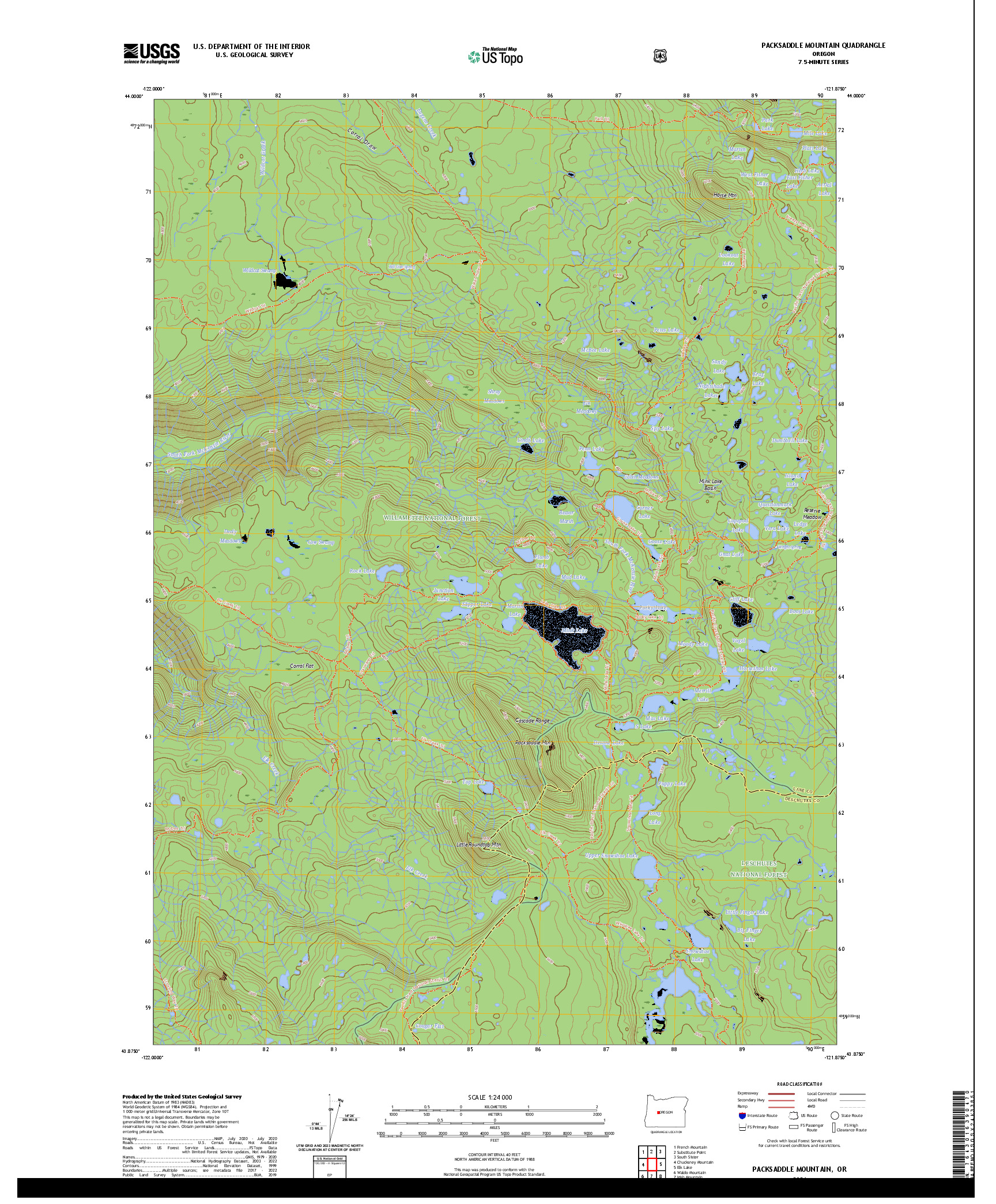 US TOPO 7.5-MINUTE MAP FOR PACKSADDLE MOUNTAIN, OR