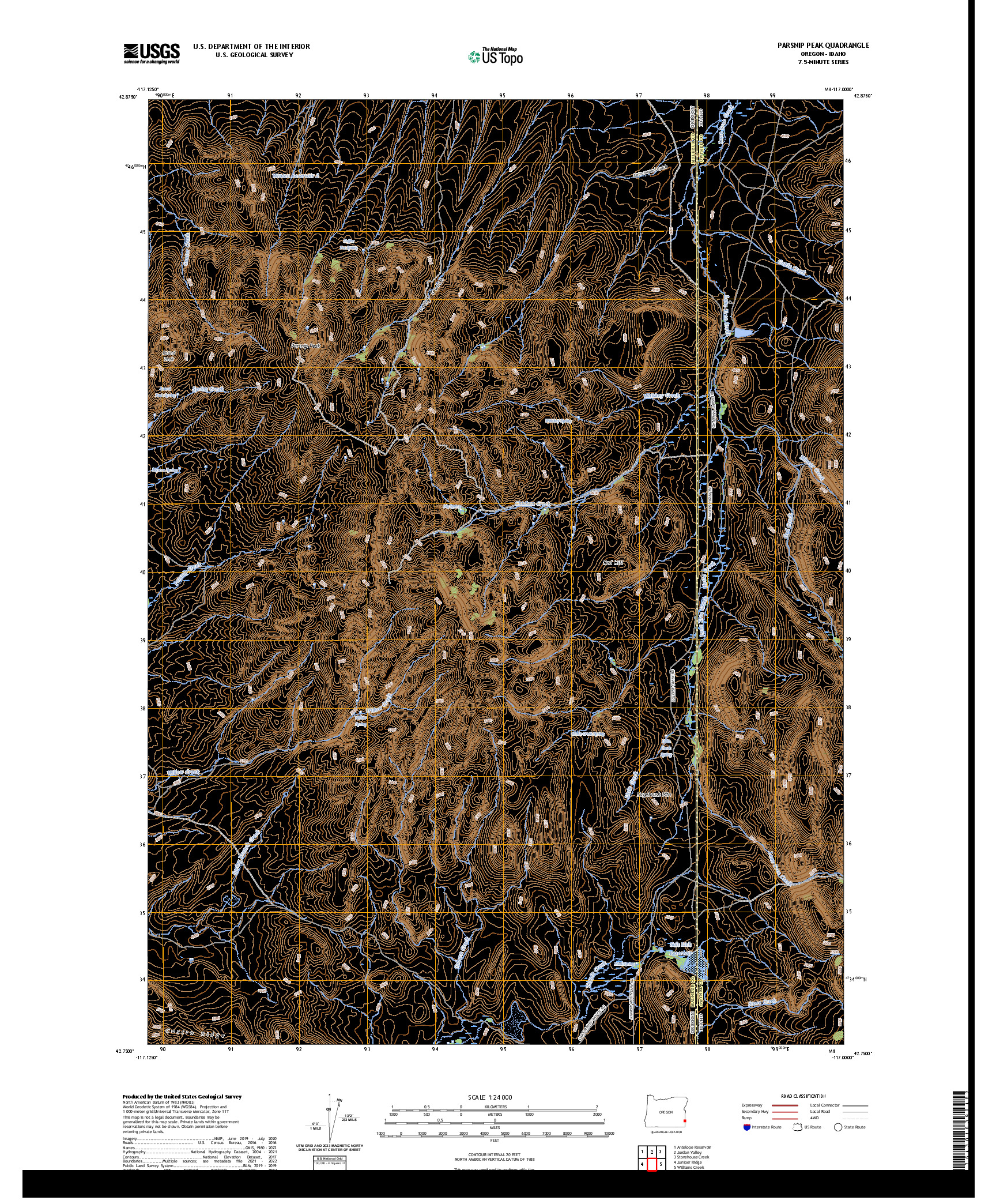US TOPO 7.5-MINUTE MAP FOR PARSNIP PEAK, OR,ID