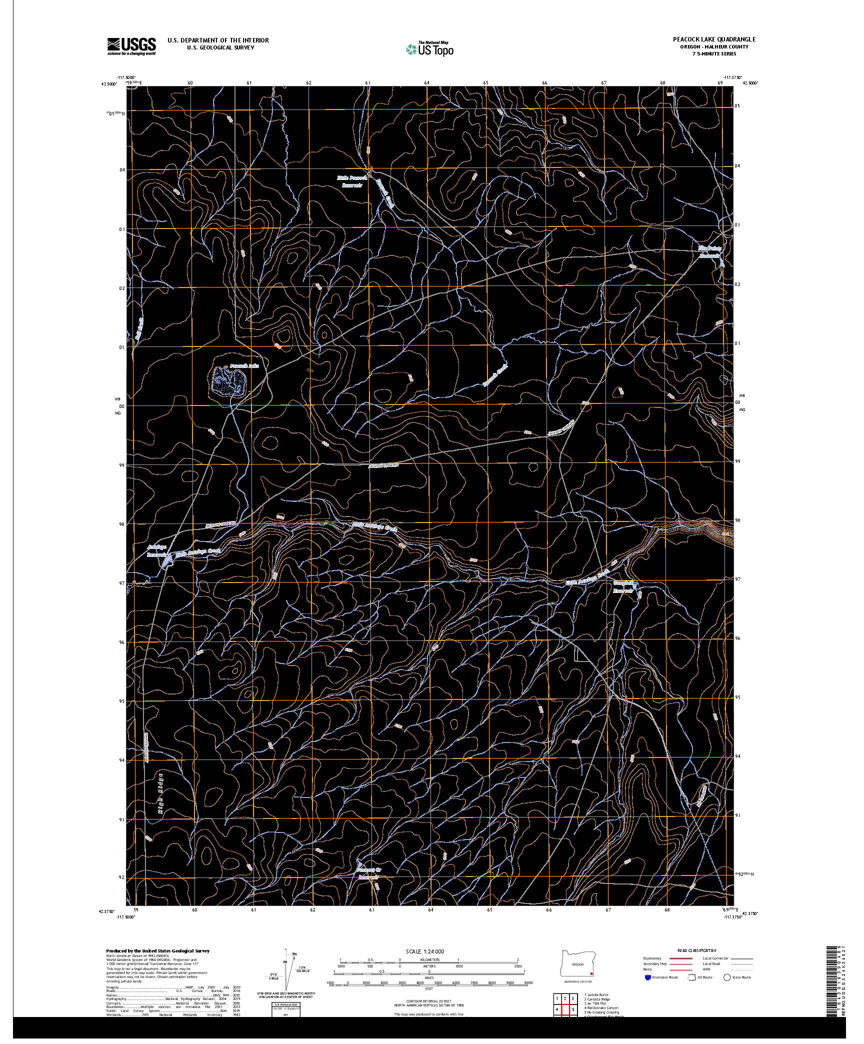 US TOPO 7.5-MINUTE MAP FOR PEACOCK LAKE, OR