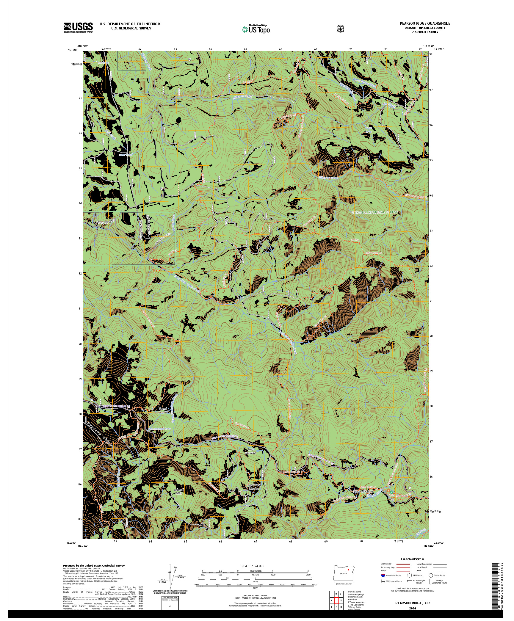 US TOPO 7.5-MINUTE MAP FOR PEARSON RIDGE, OR