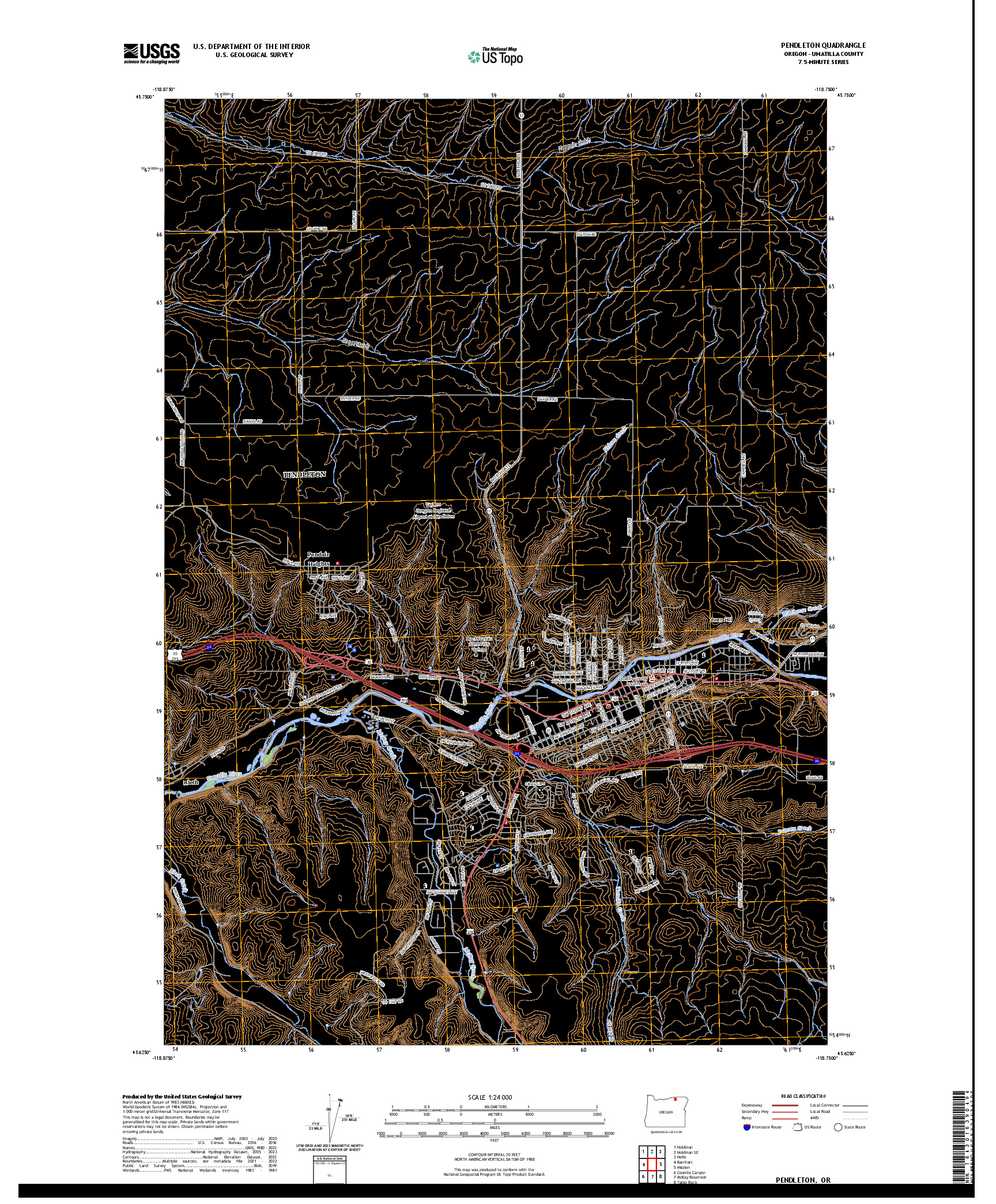 US TOPO 7.5-MINUTE MAP FOR PENDLETON, OR