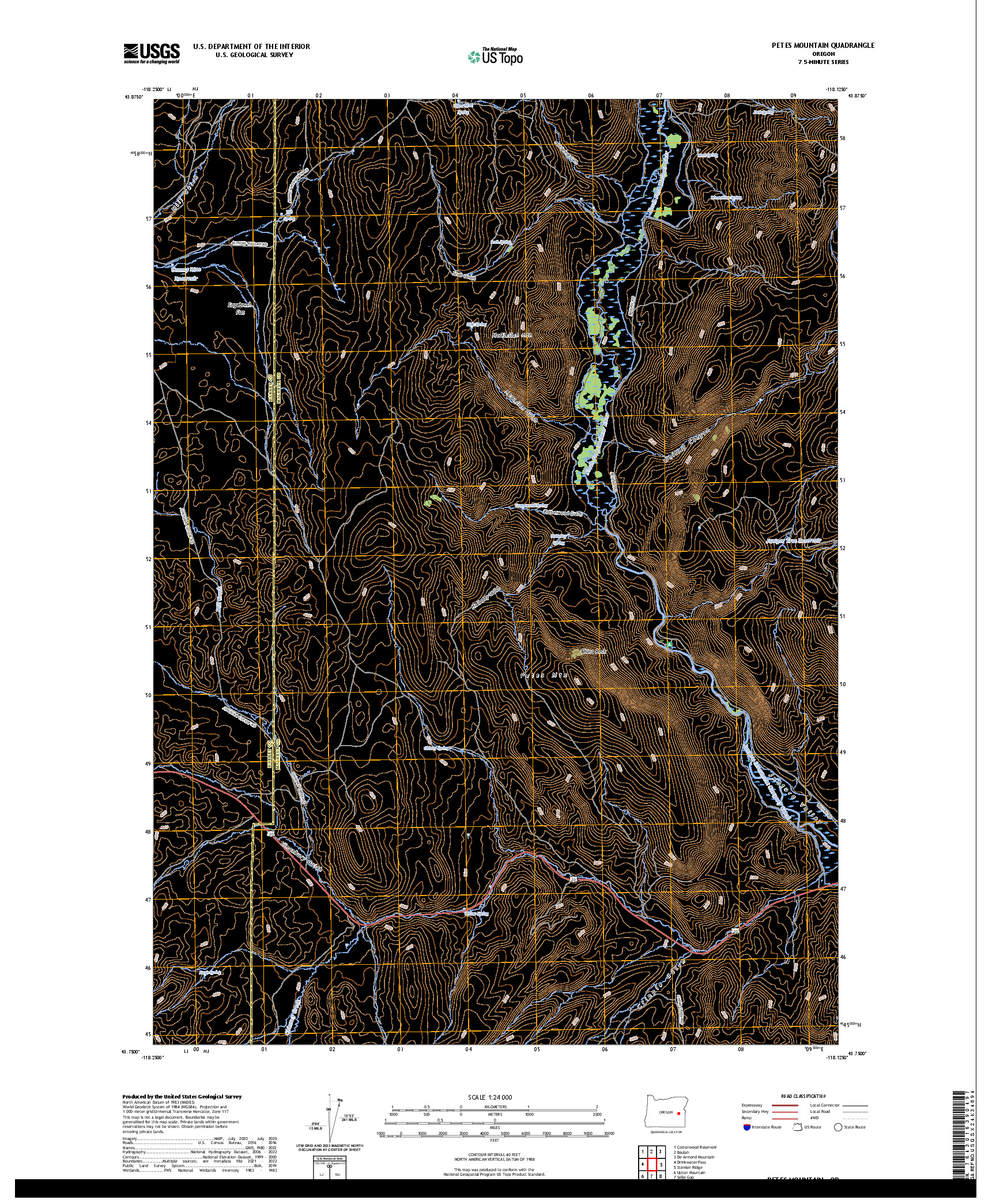 US TOPO 7.5-MINUTE MAP FOR PETES MOUNTAIN, OR