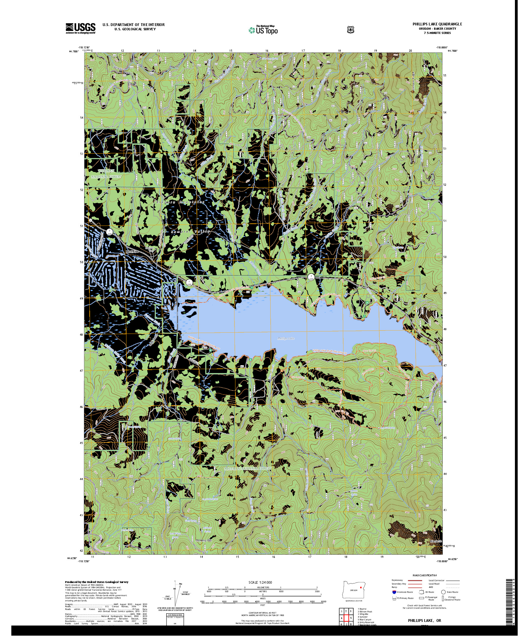 US TOPO 7.5-MINUTE MAP FOR PHILLIPS LAKE, OR