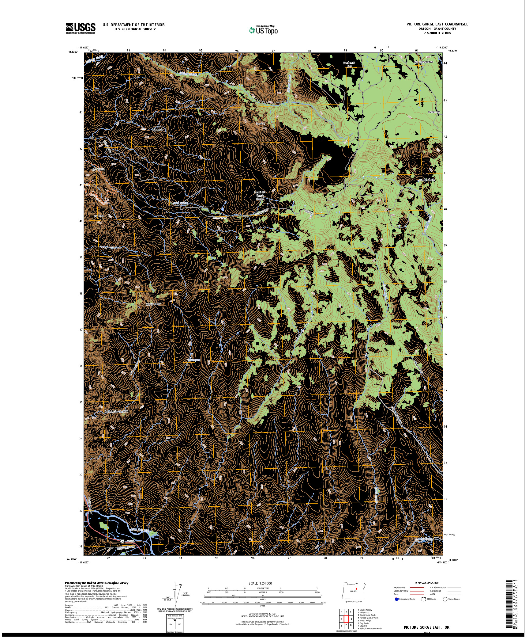 US TOPO 7.5-MINUTE MAP FOR PICTURE GORGE EAST, OR