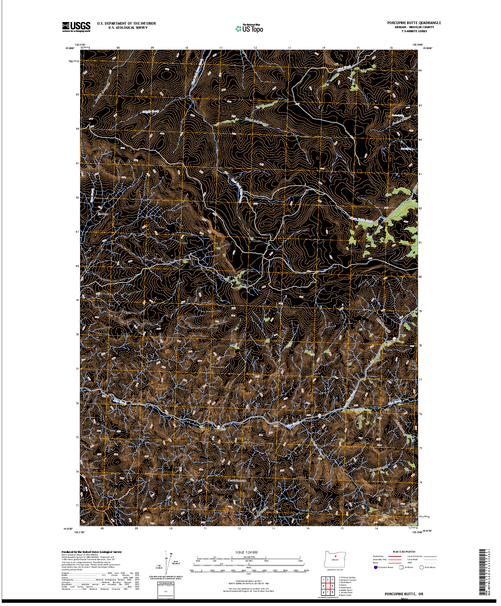 US TOPO 7.5-MINUTE MAP FOR PORCUPINE BUTTE, OR