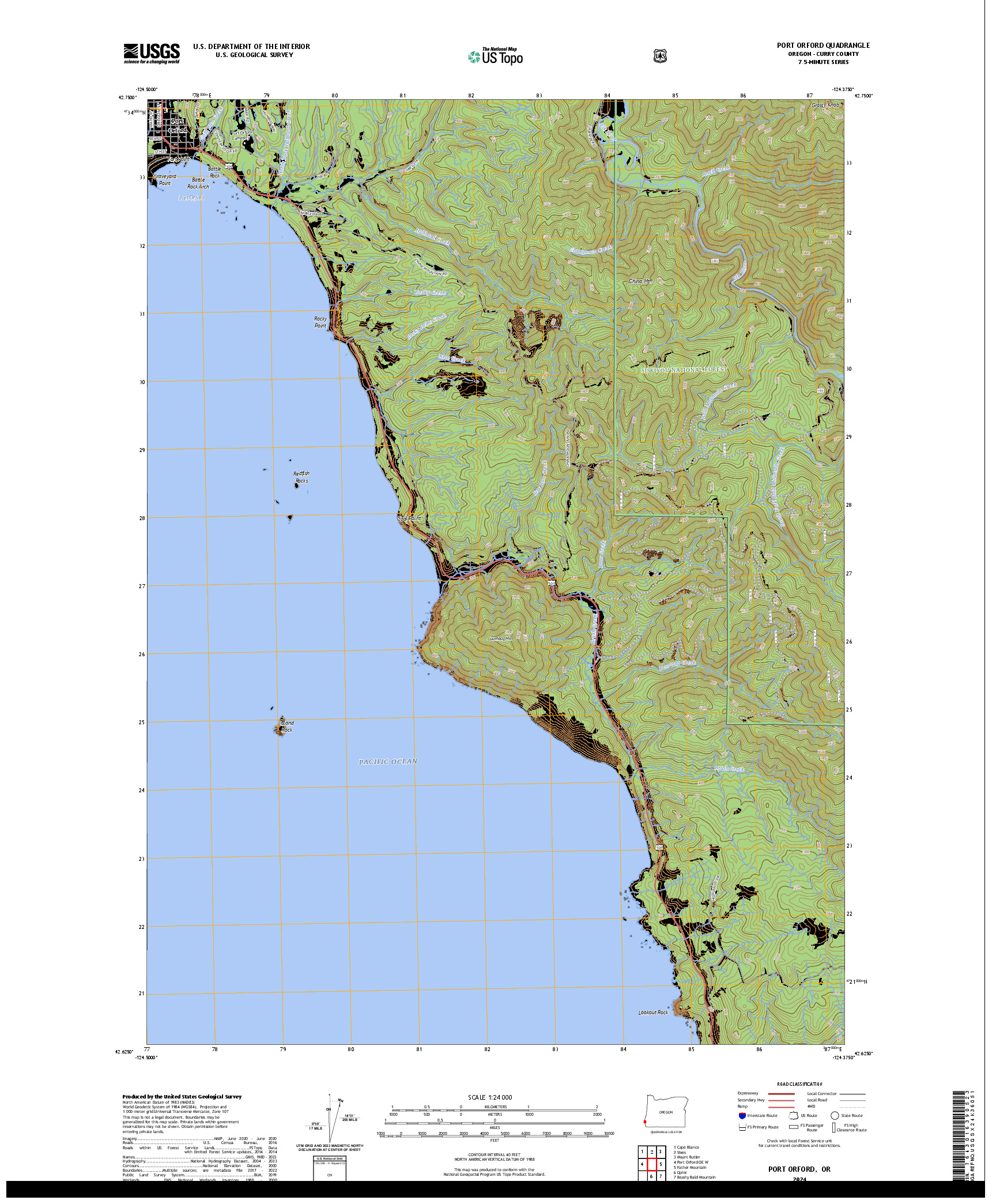 US TOPO 7.5-MINUTE MAP FOR PORT ORFORD, OR