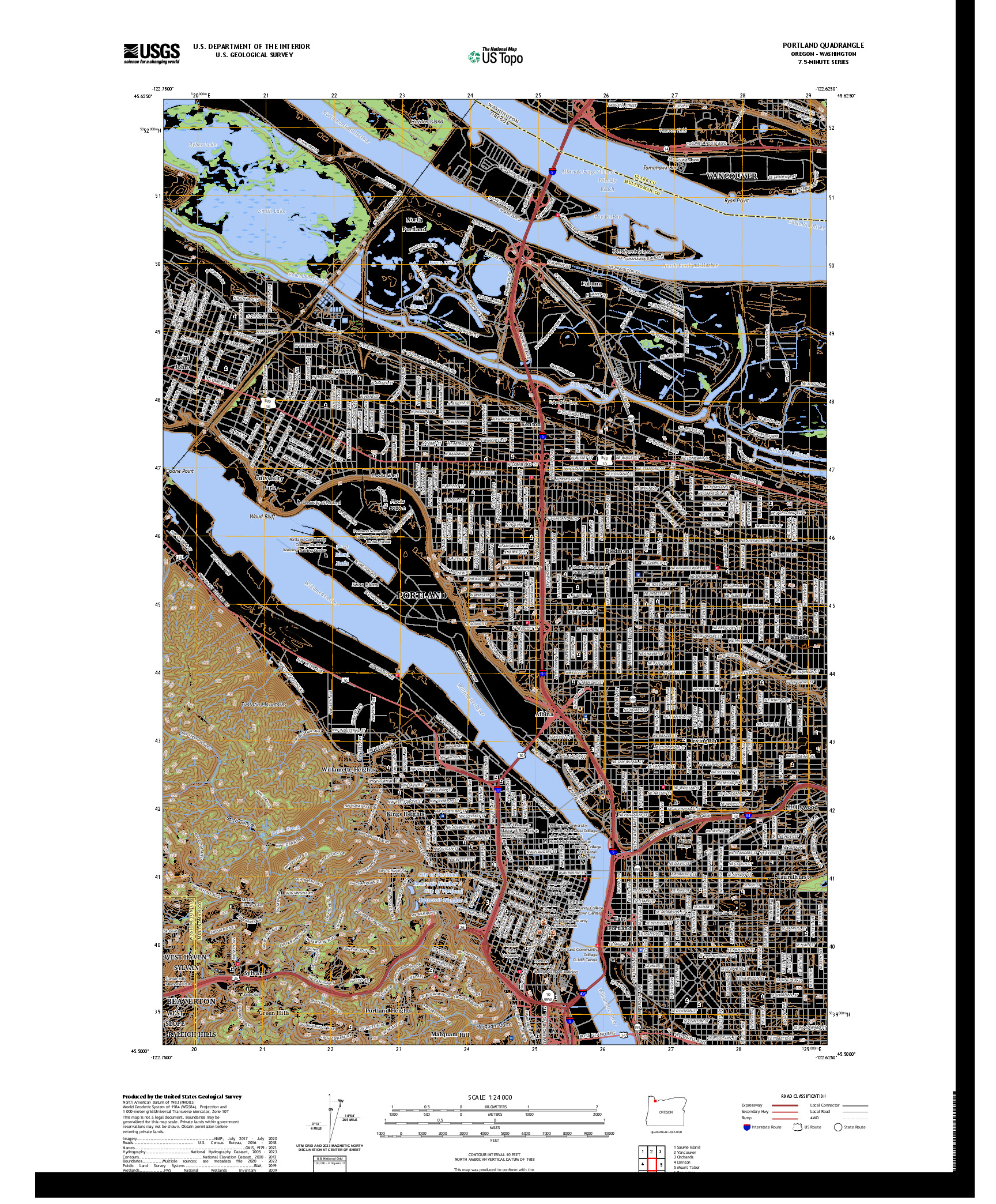US TOPO 7.5-MINUTE MAP FOR PORTLAND, OR,WA
