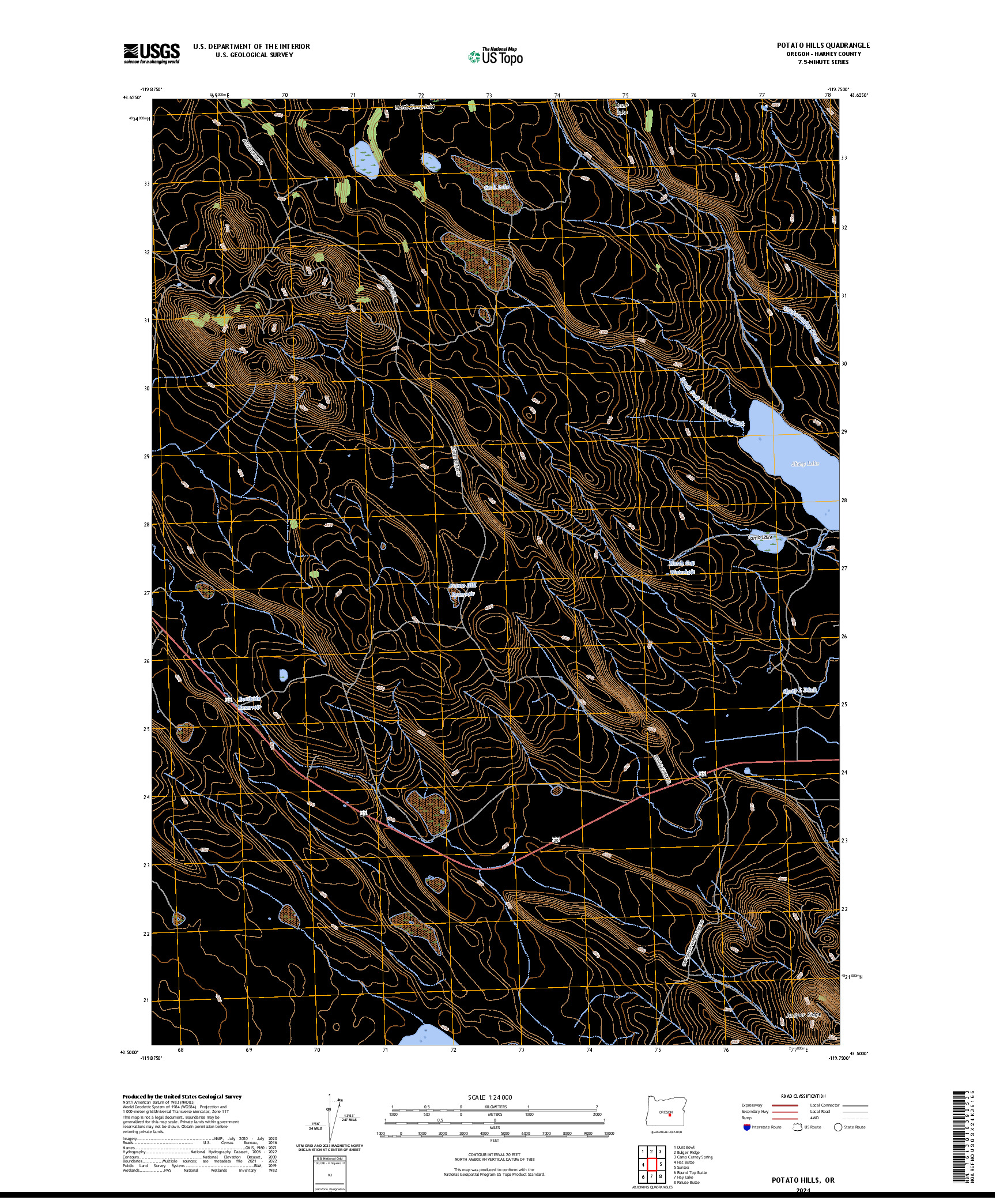 US TOPO 7.5-MINUTE MAP FOR POTATO HILLS, OR
