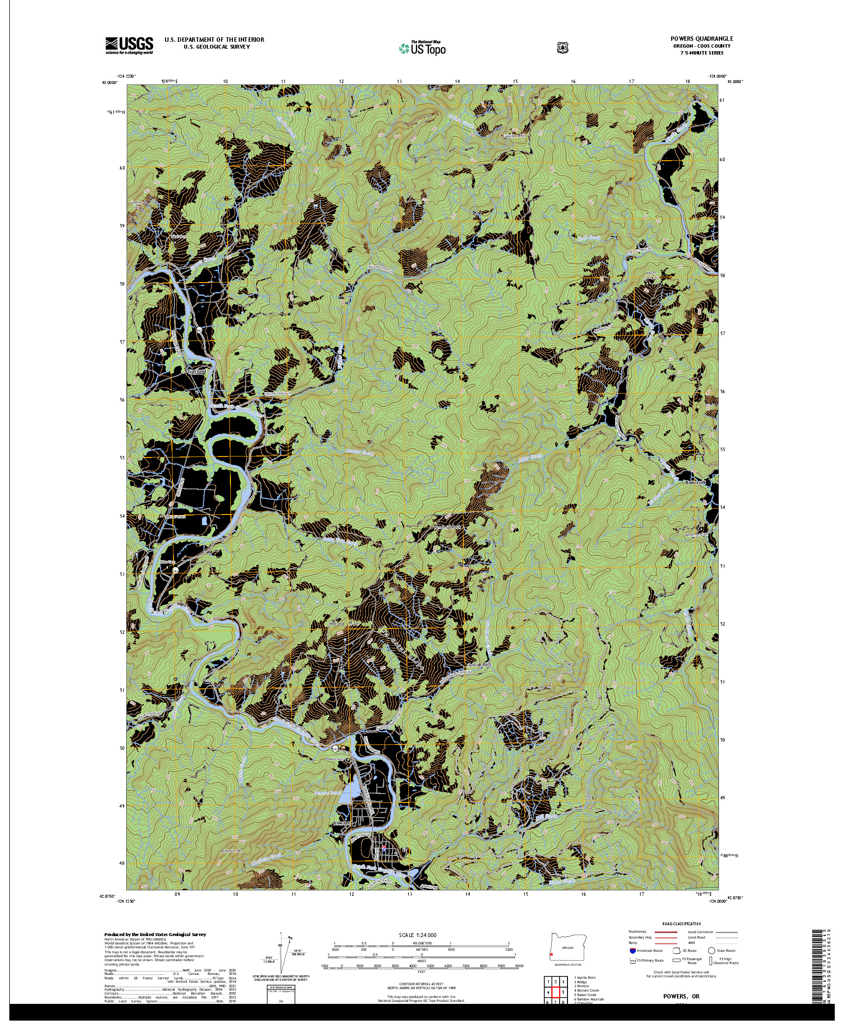 US TOPO 7.5-MINUTE MAP FOR POWERS, OR