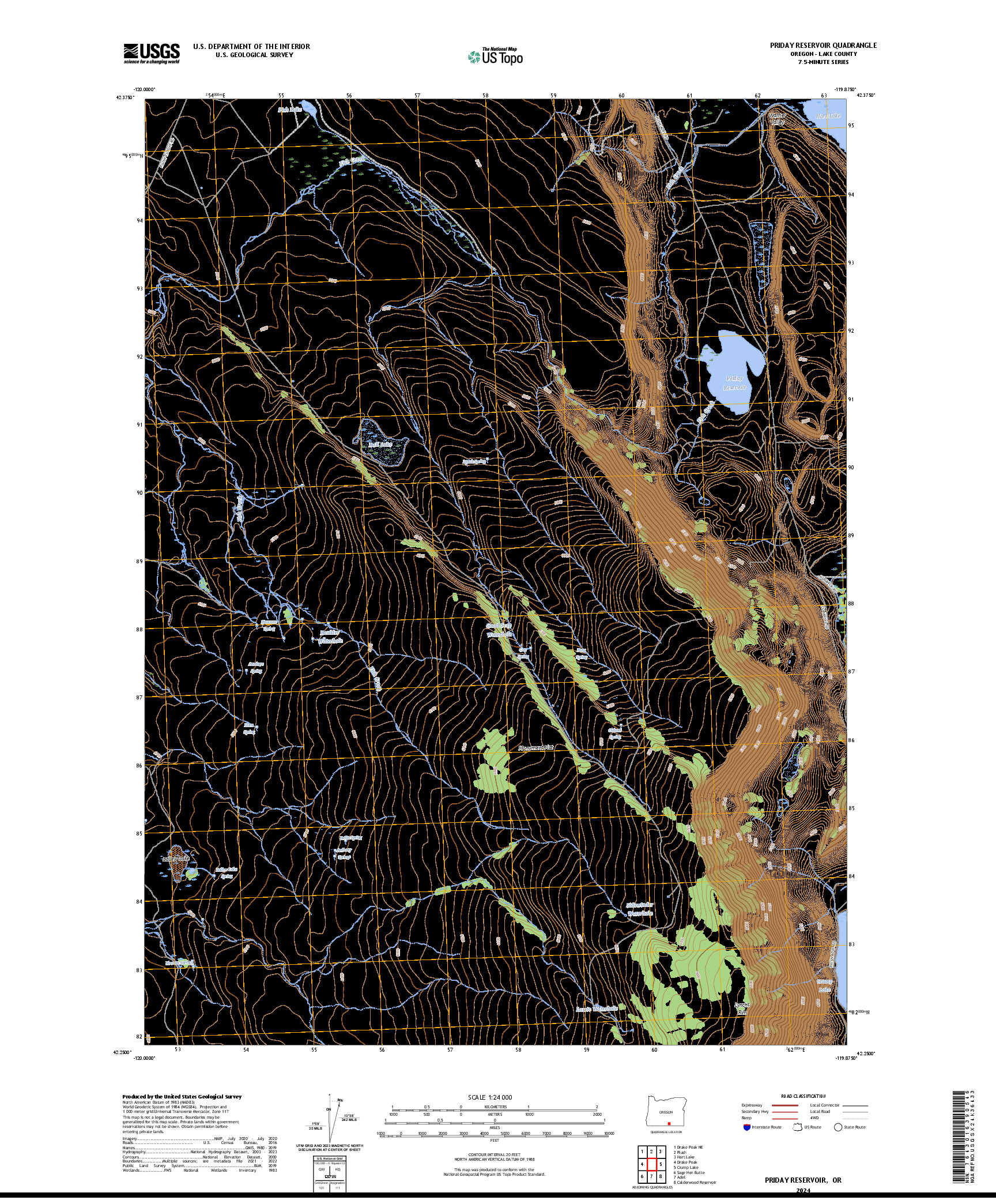 US TOPO 7.5-MINUTE MAP FOR PRIDAY RESERVOIR, OR