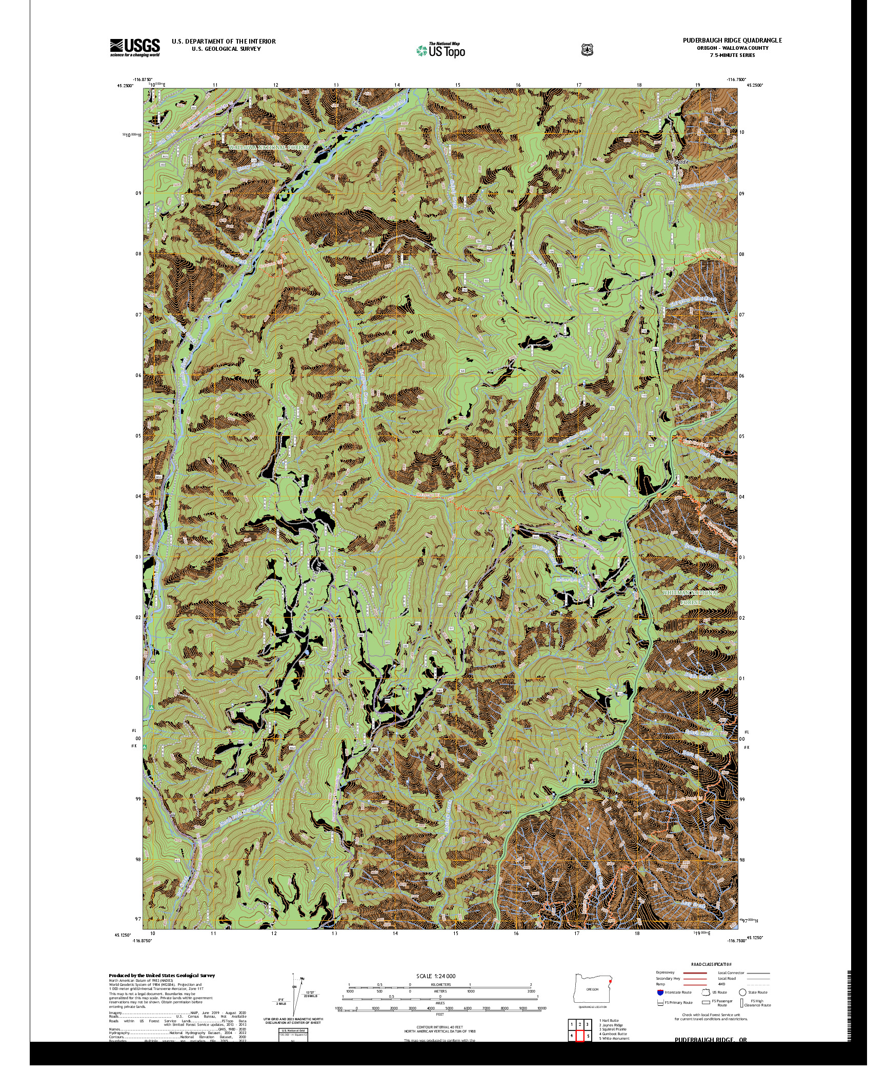 US TOPO 7.5-MINUTE MAP FOR PUDERBAUGH RIDGE, OR