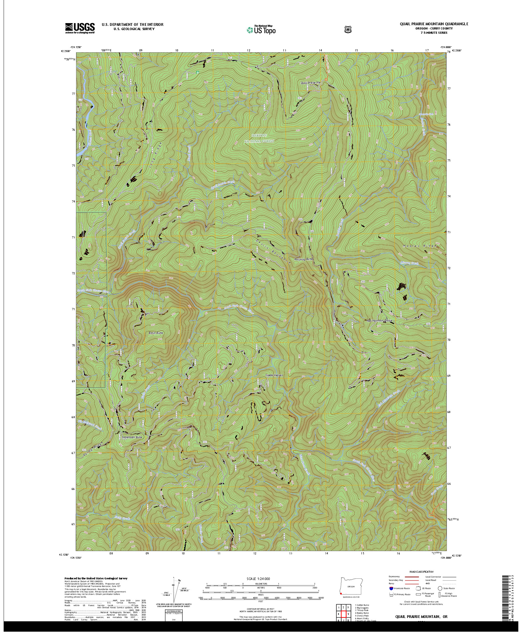 US TOPO 7.5-MINUTE MAP FOR QUAIL PRAIRIE MOUNTAIN, OR