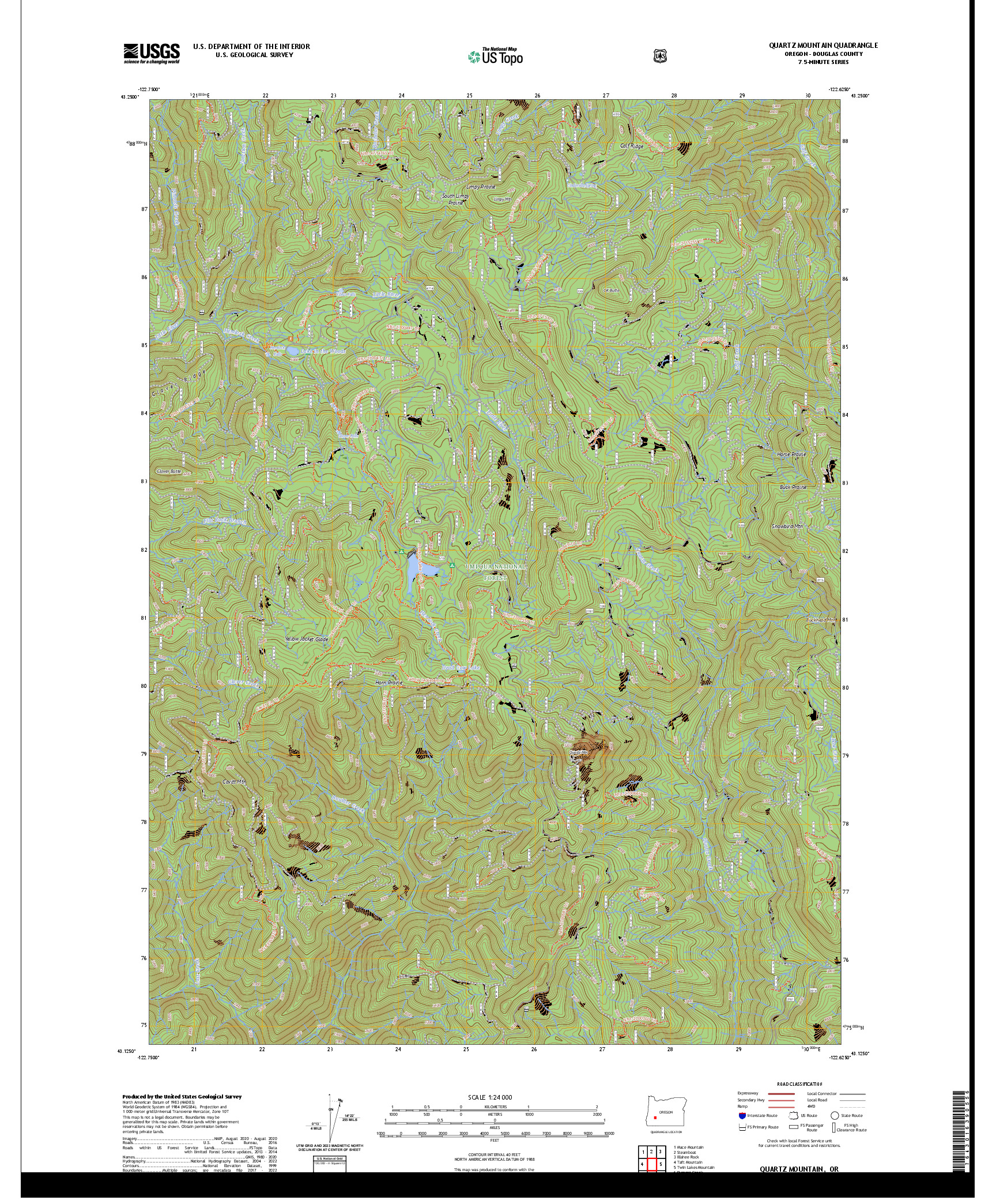 US TOPO 7.5-MINUTE MAP FOR QUARTZ MOUNTAIN, OR