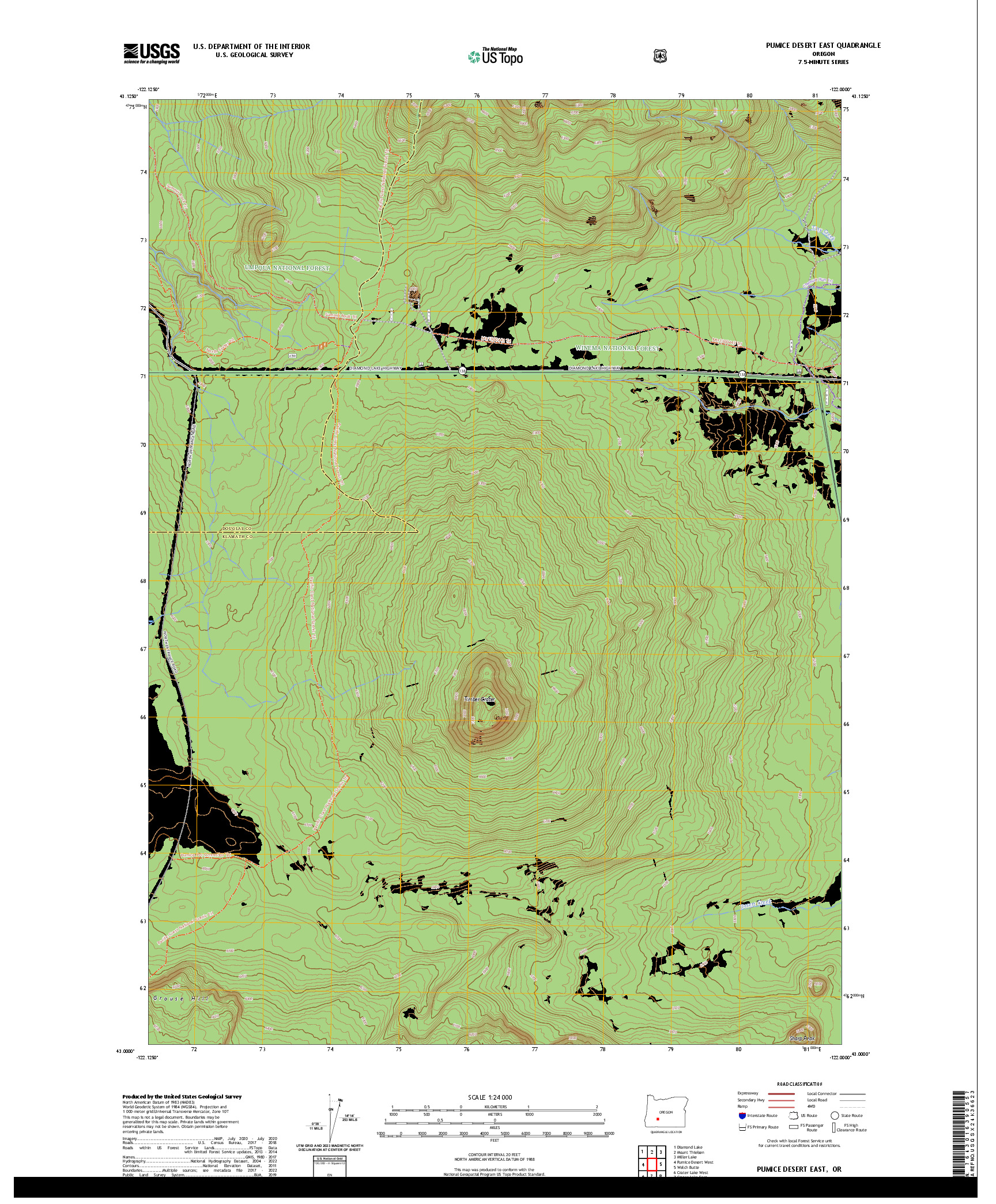 US TOPO 7.5-MINUTE MAP FOR PUMICE DESERT EAST, OR