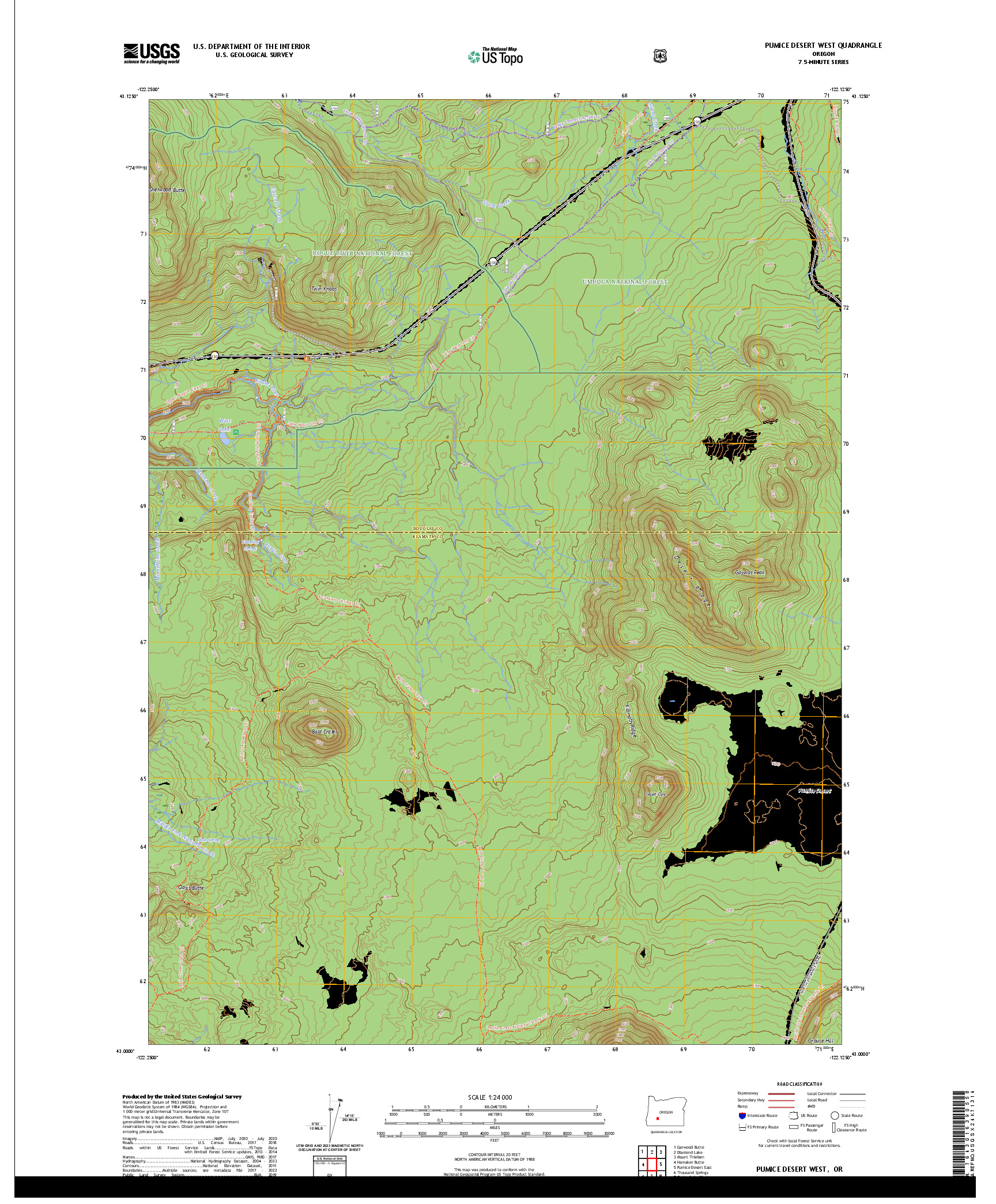 US TOPO 7.5-MINUTE MAP FOR PUMICE DESERT WEST, OR