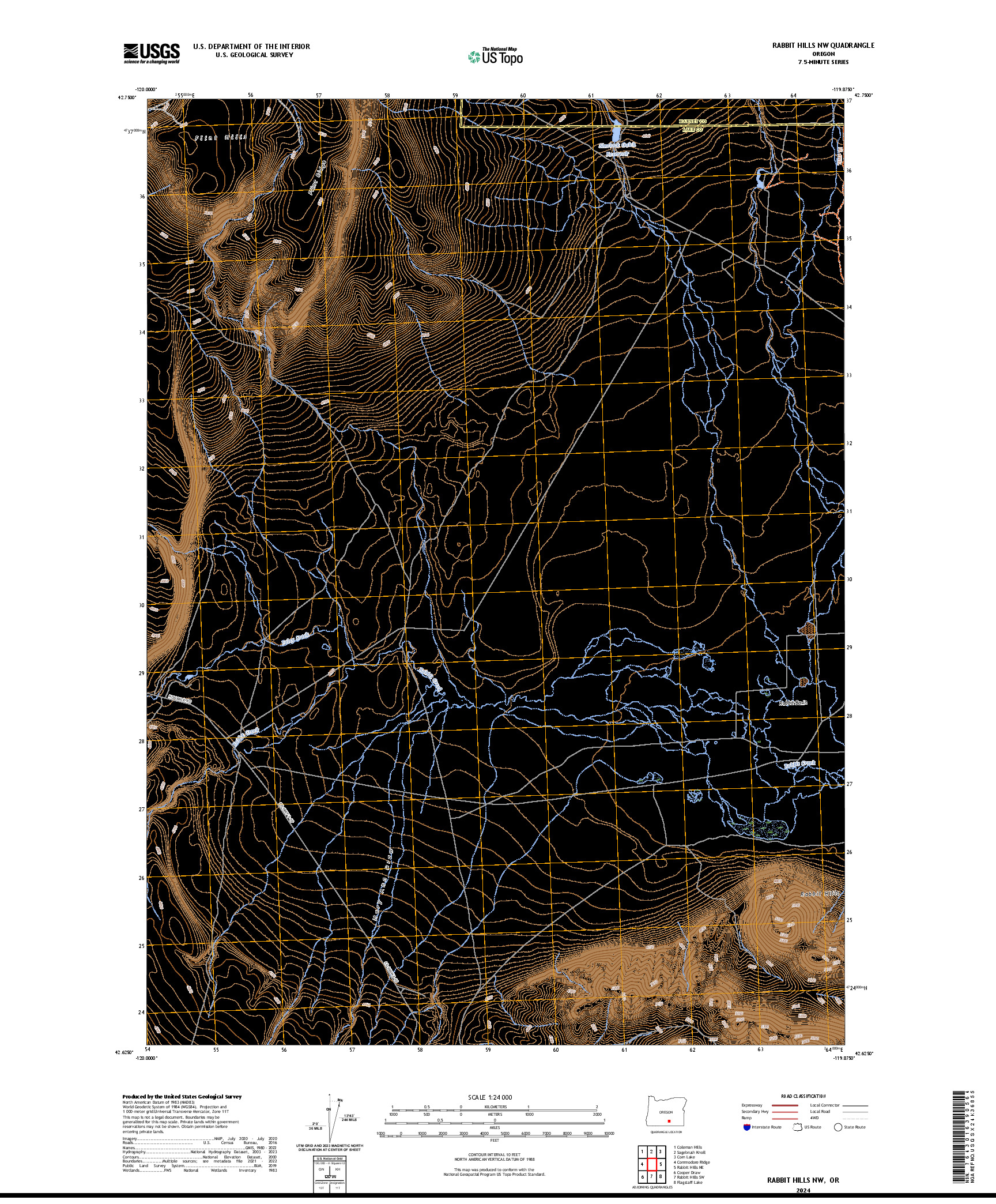 US TOPO 7.5-MINUTE MAP FOR RABBIT HILLS NW, OR