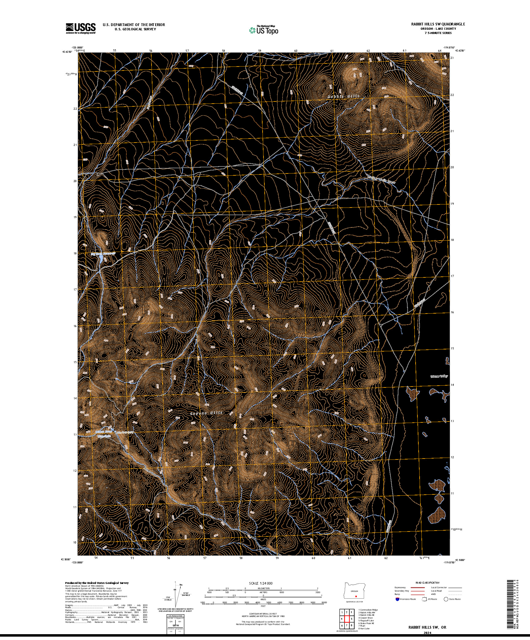 US TOPO 7.5-MINUTE MAP FOR RABBIT HILLS SW, OR