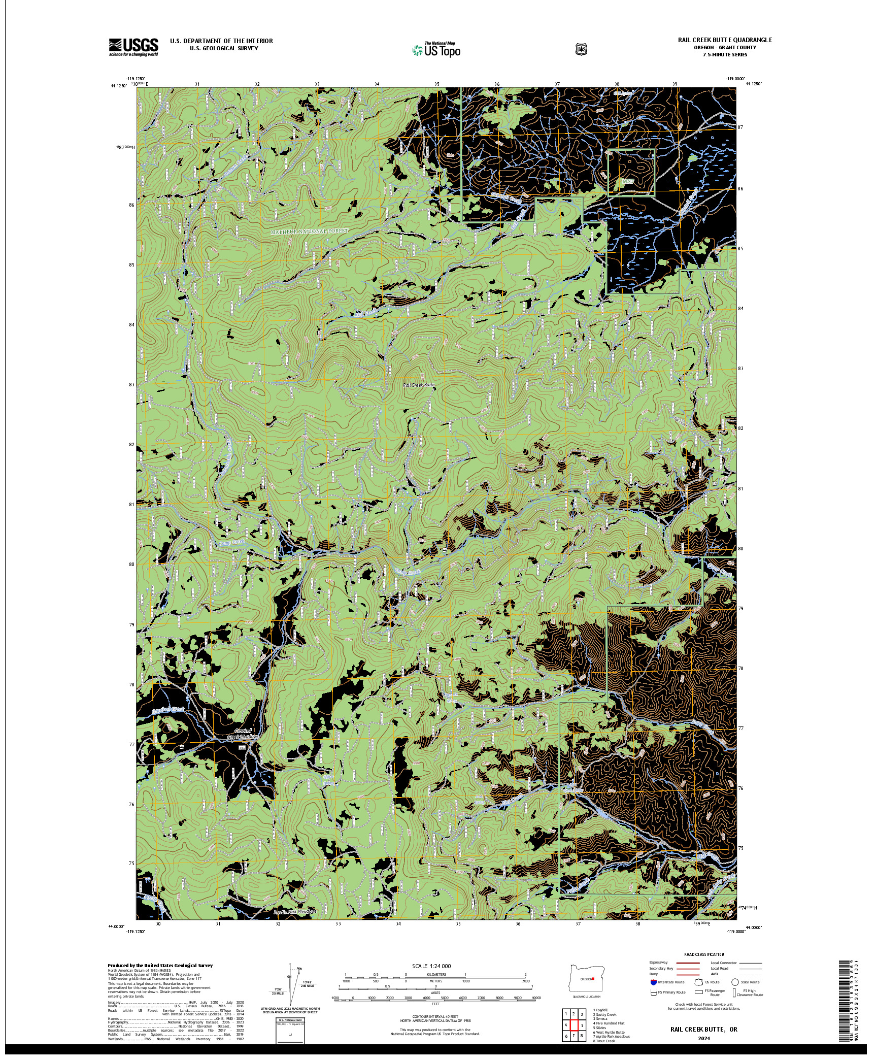 US TOPO 7.5-MINUTE MAP FOR RAIL CREEK BUTTE, OR