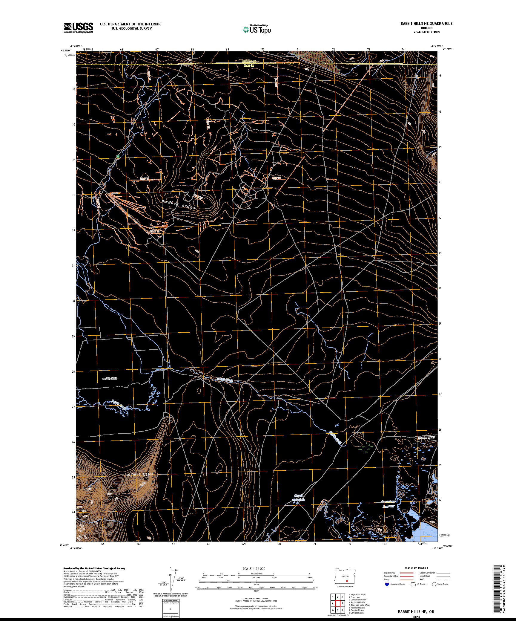 US TOPO 7.5-MINUTE MAP FOR RABBIT HILLS NE, OR