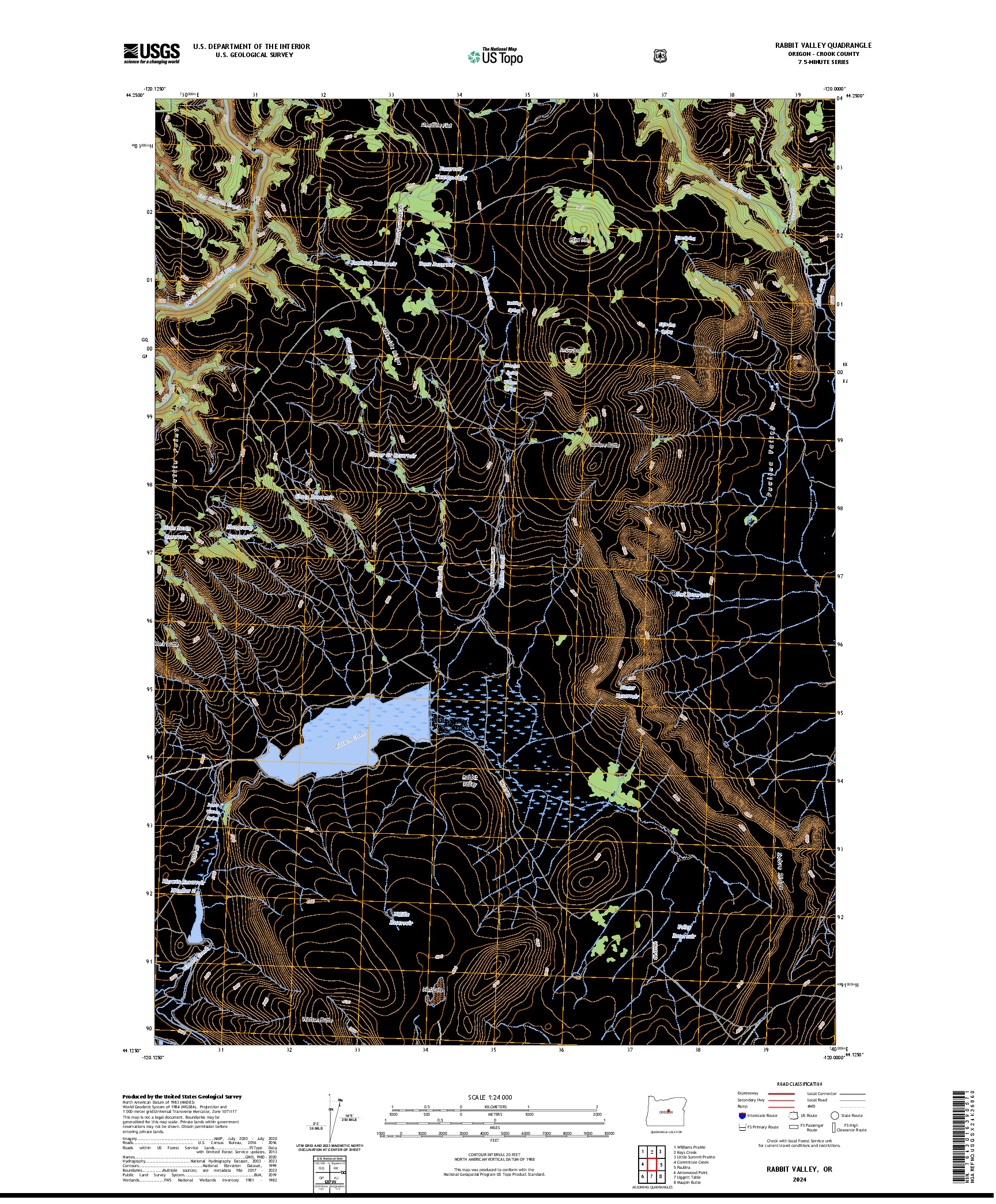 US TOPO 7.5-MINUTE MAP FOR RABBIT VALLEY, OR