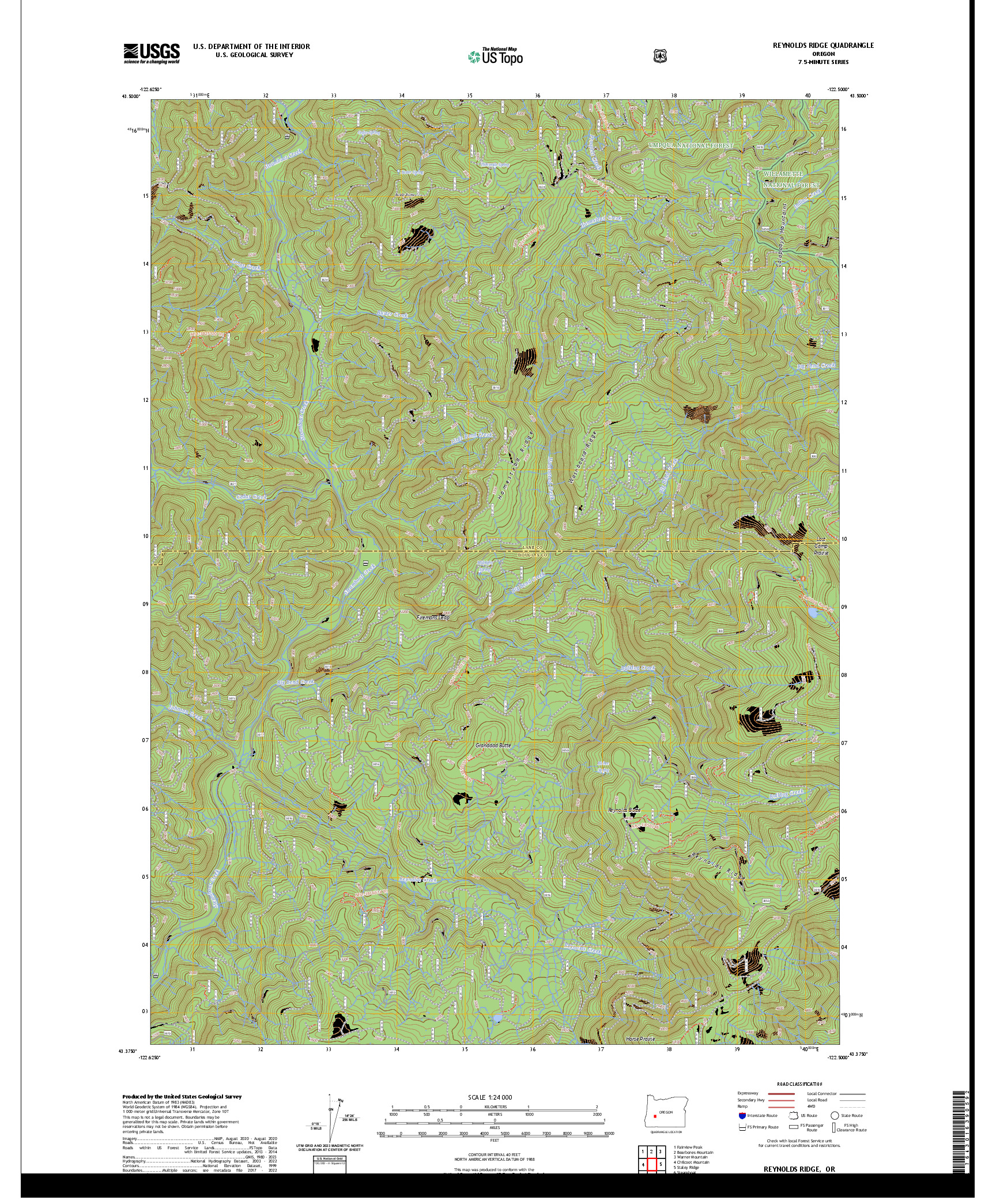US TOPO 7.5-MINUTE MAP FOR REYNOLDS RIDGE, OR