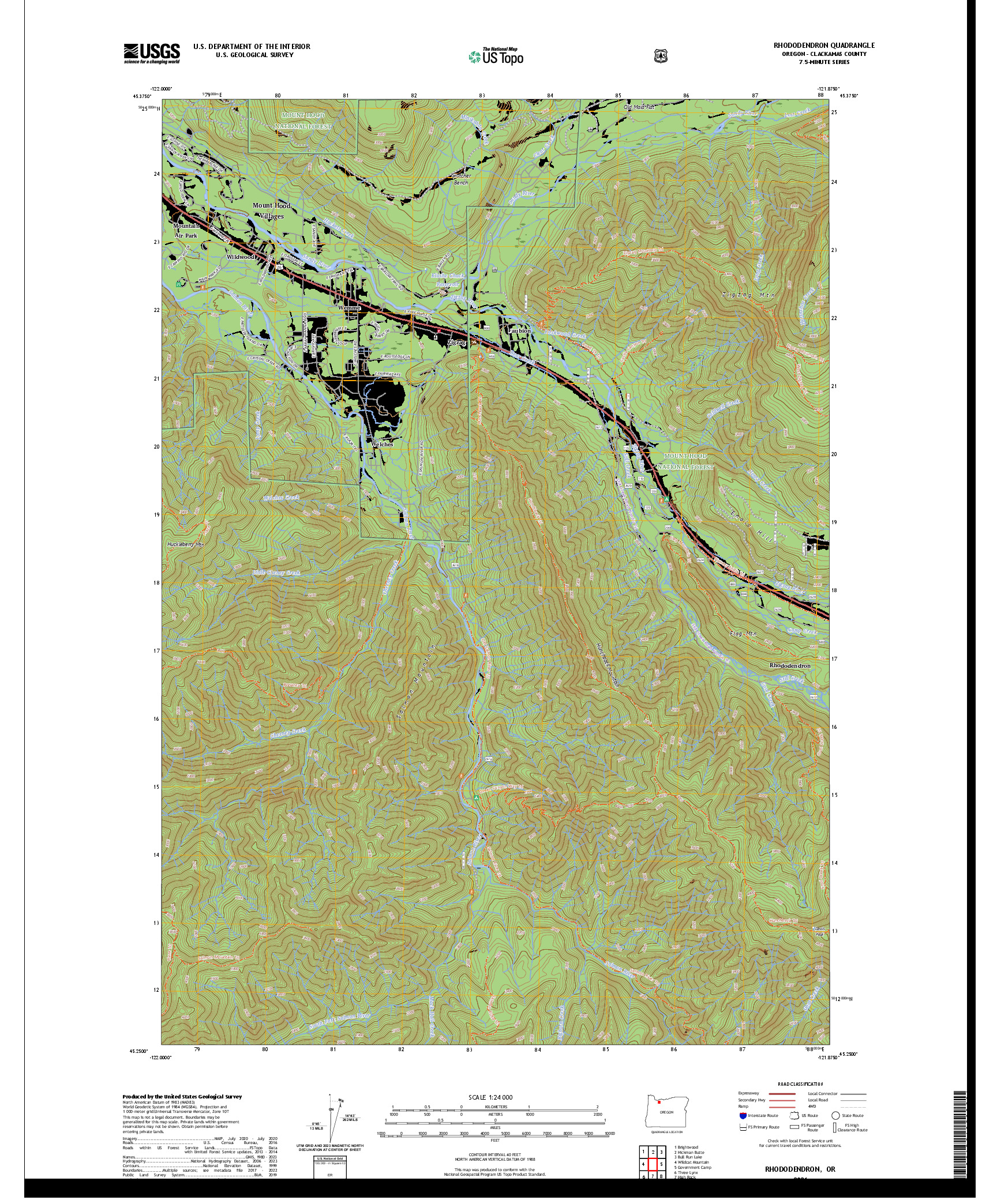 US TOPO 7.5-MINUTE MAP FOR RHODODENDRON, OR