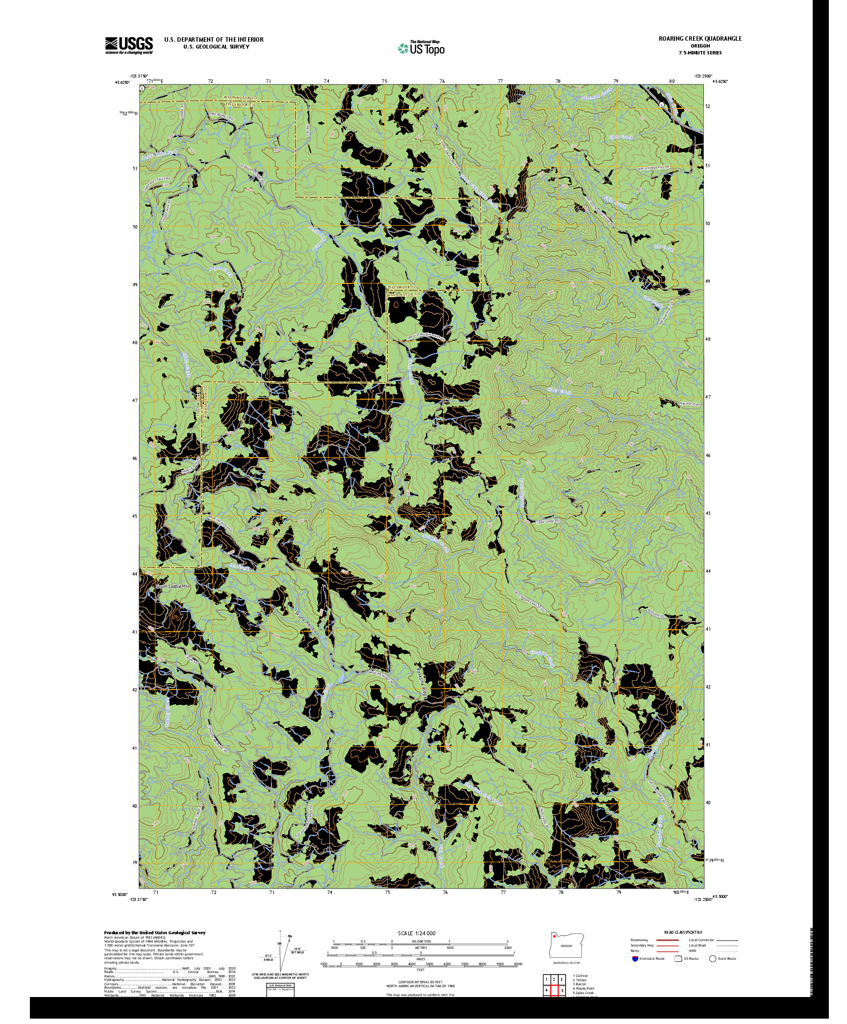 US TOPO 7.5-MINUTE MAP FOR ROARING CREEK, OR