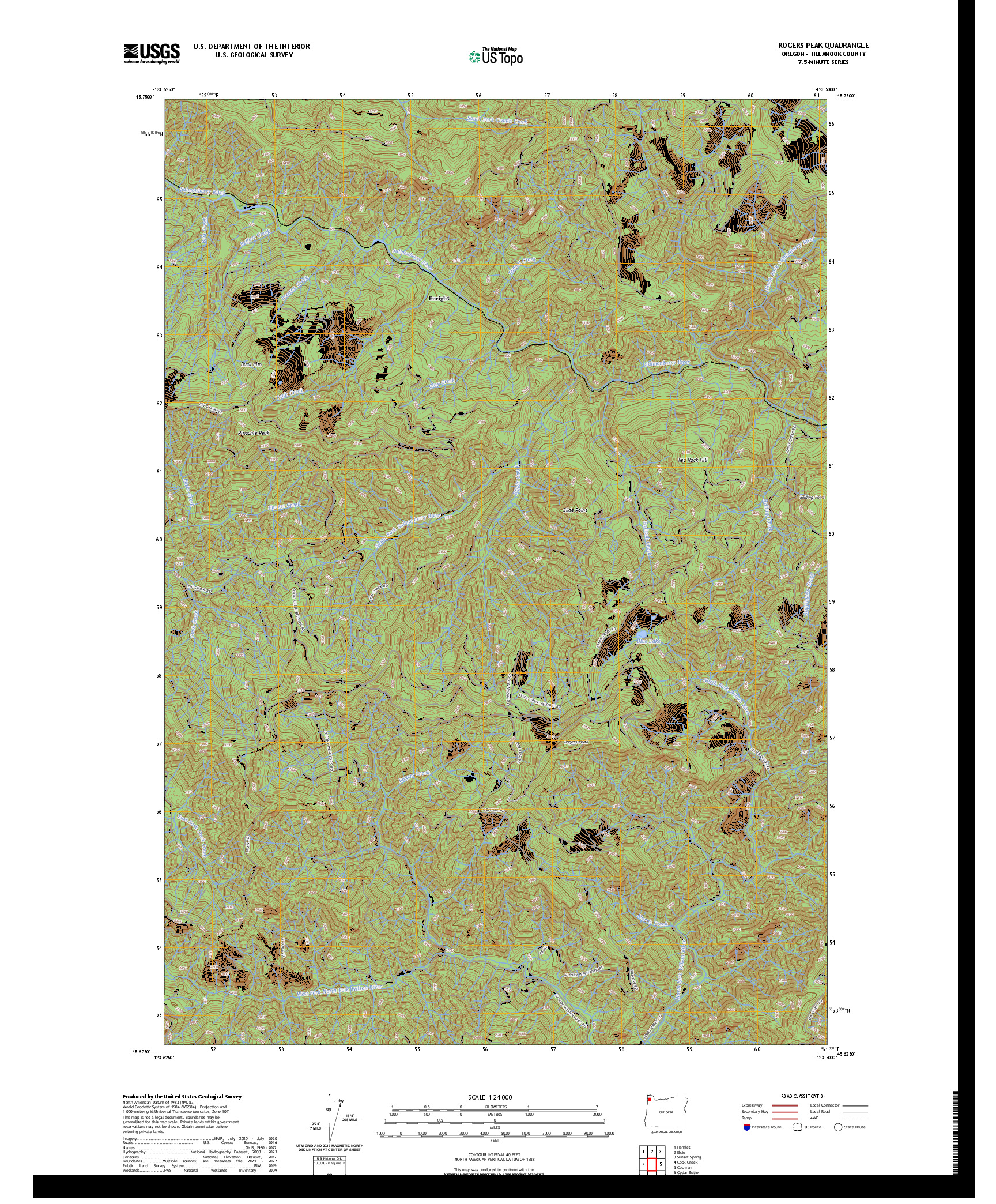 US TOPO 7.5-MINUTE MAP FOR ROGERS PEAK, OR