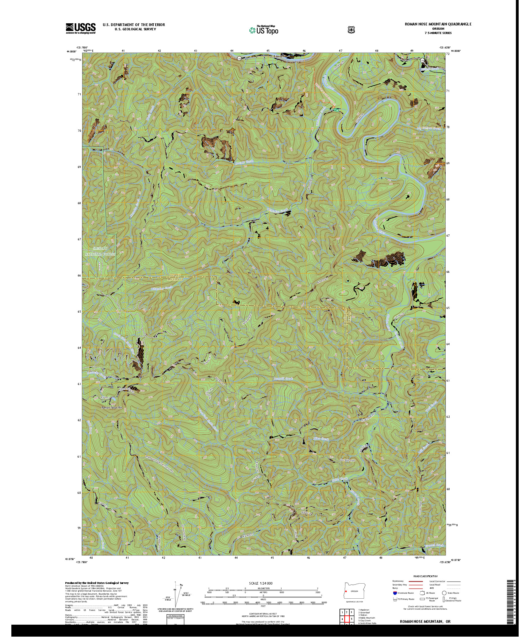 US TOPO 7.5-MINUTE MAP FOR ROMAN NOSE MOUNTAIN, OR
