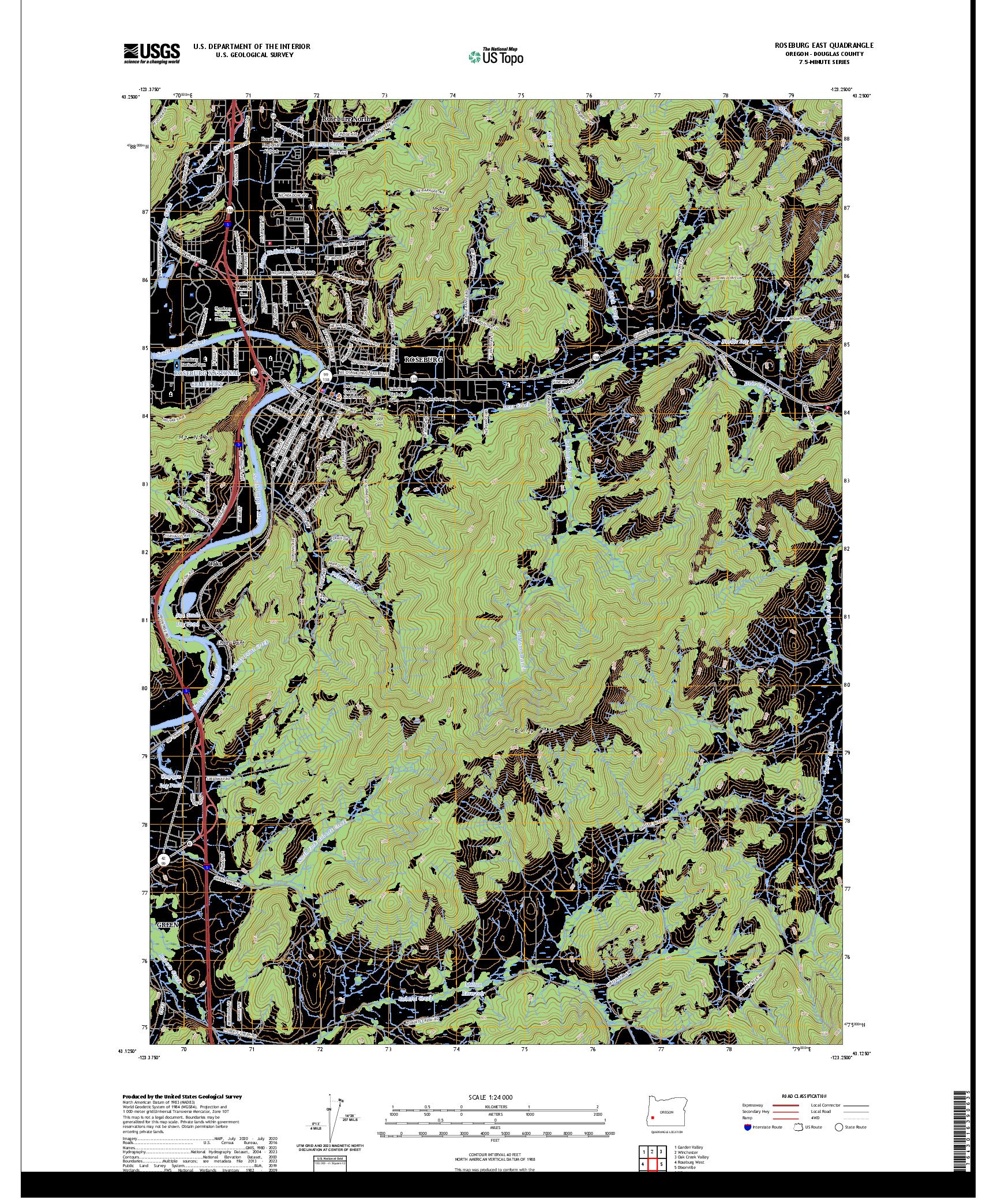 US TOPO 7.5-MINUTE MAP FOR ROSEBURG EAST, OR