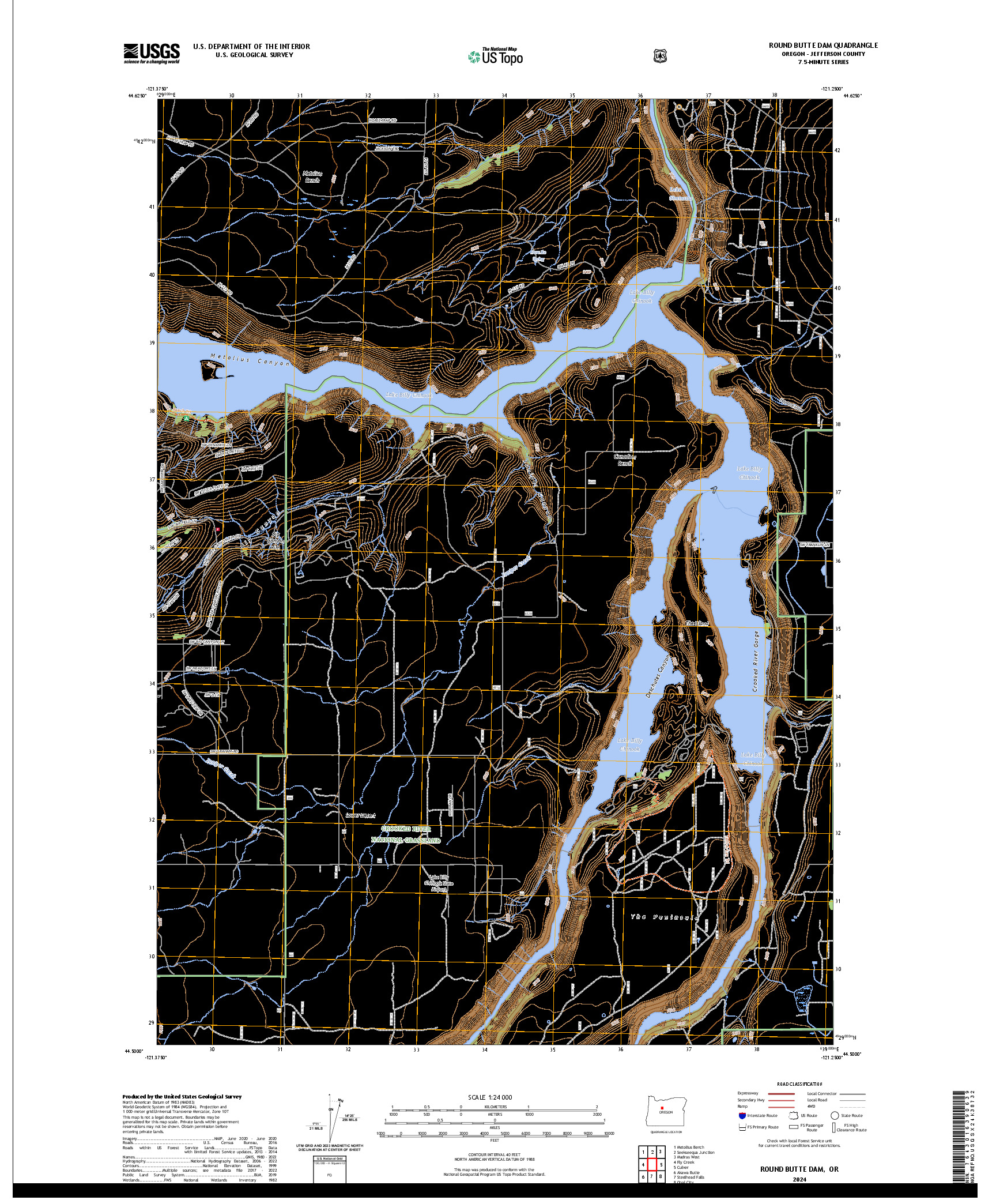 US TOPO 7.5-MINUTE MAP FOR ROUND BUTTE DAM, OR