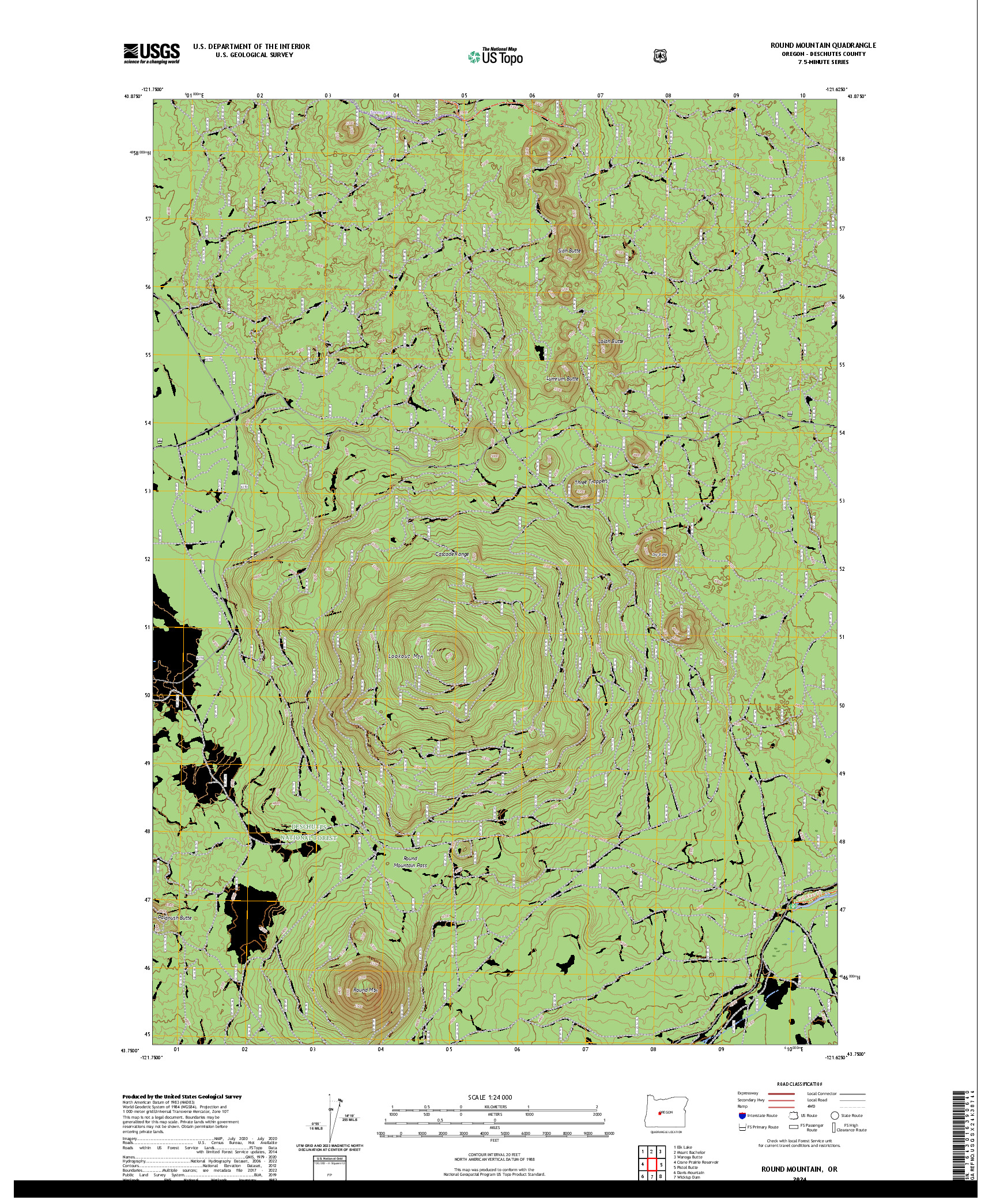US TOPO 7.5-MINUTE MAP FOR ROUND MOUNTAIN, OR